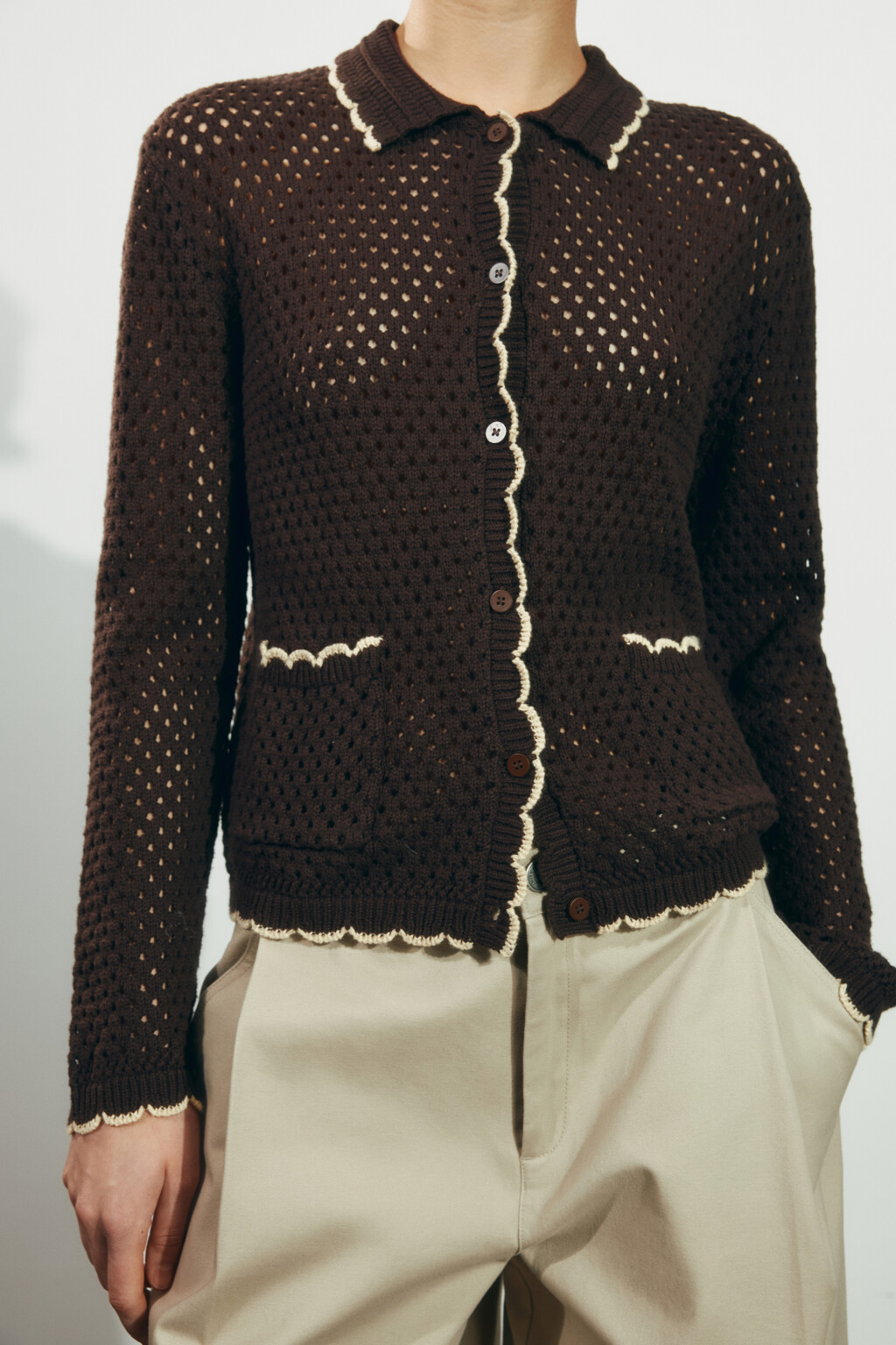 Кардиган вязаный с отложным воротником - цвет коричневый - 5