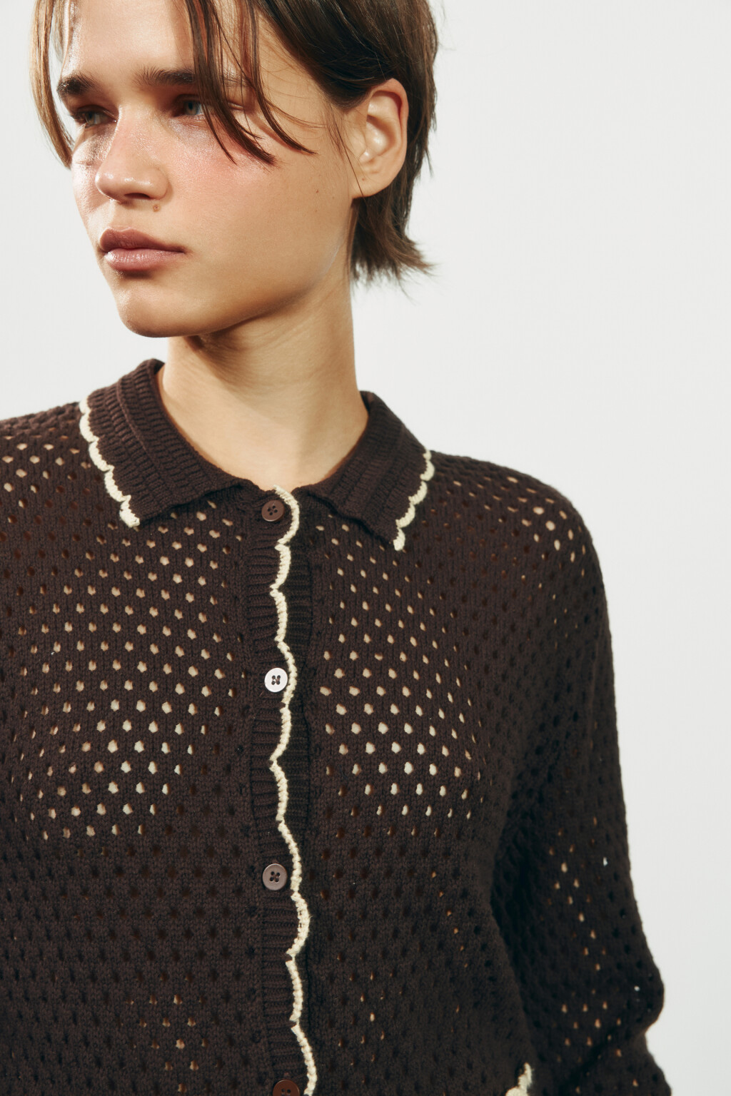 Кардиган вязаный с отложным воротником - цвет коричневый - 6