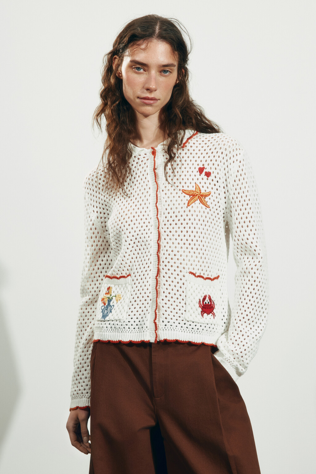 Кардиган вязаный с отложным воротником - цвет молочный - 2