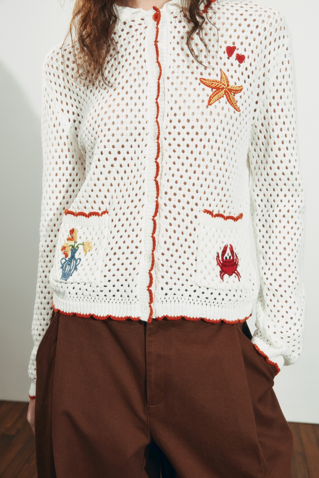 Кардиган вязаный с отложным воротником - цвет молочный - 5