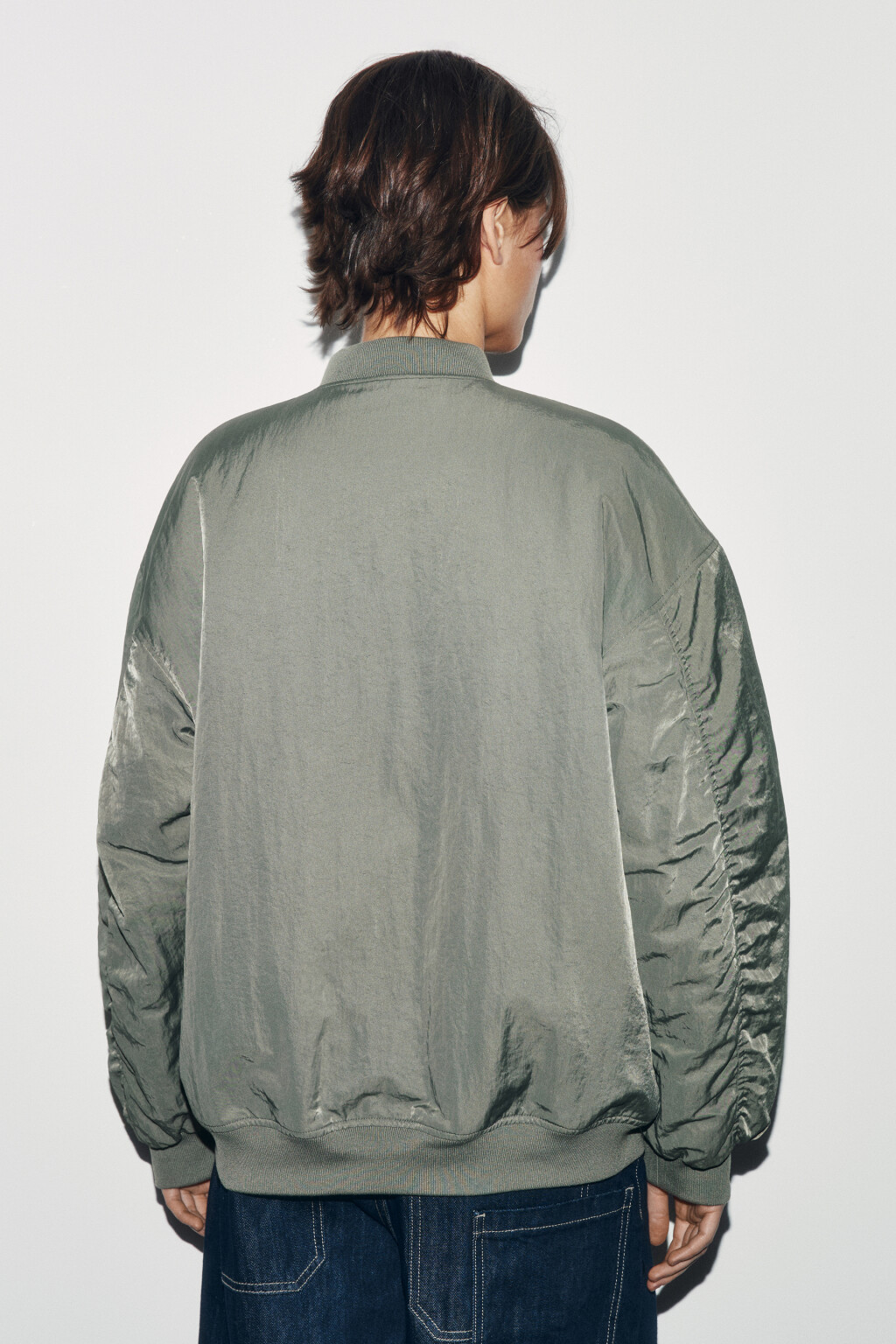 Куртка-бомбер свободная без капюшона - цвет зеленый - 3