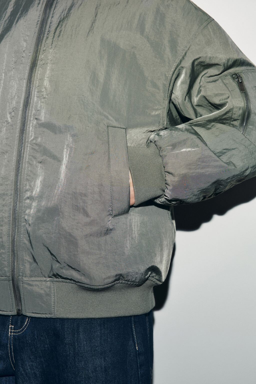 Куртка-бомбер свободная без капюшона - цвет зеленый - 6