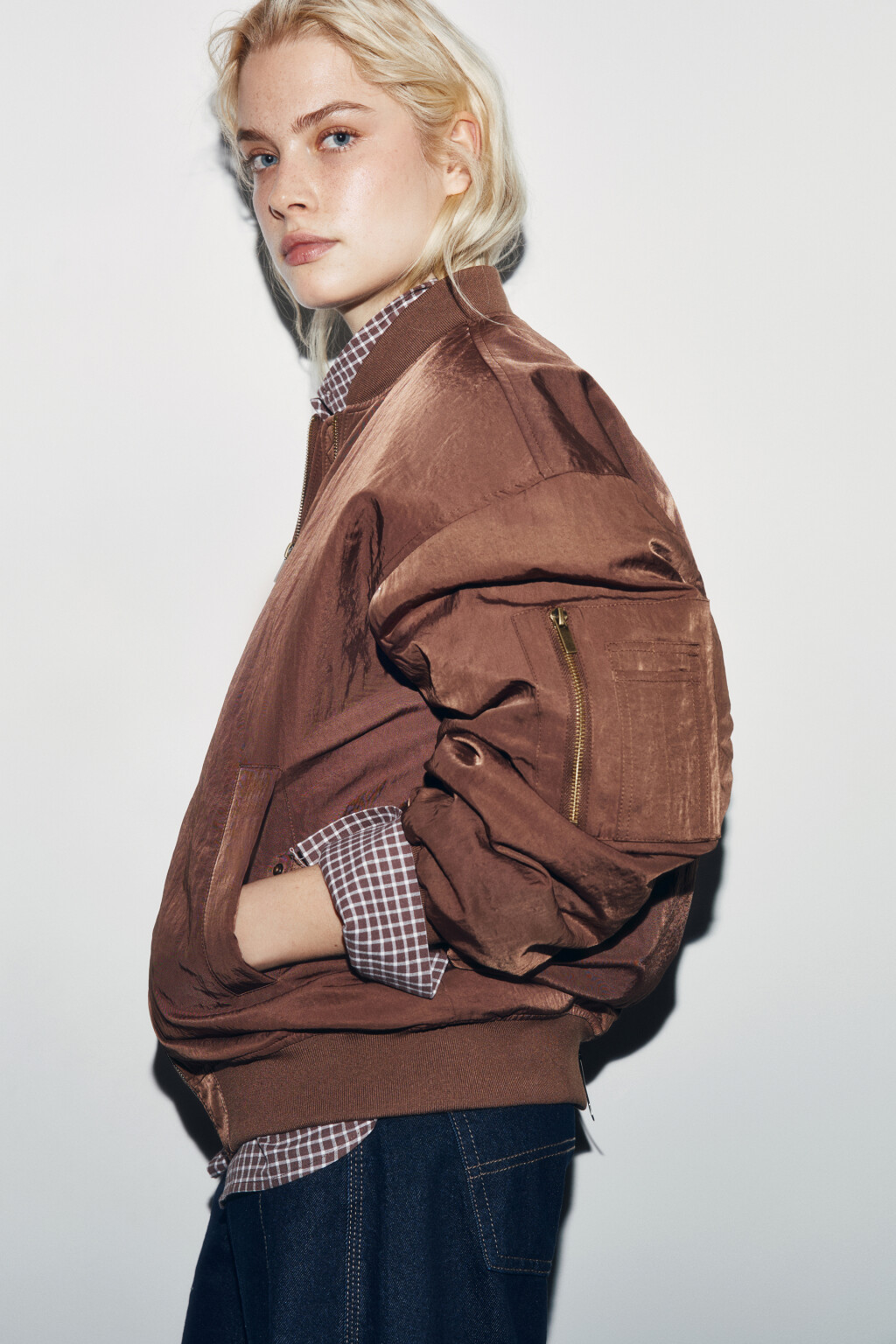 Куртка-бомбер свободная без капюшона - цвет коричневый - 2