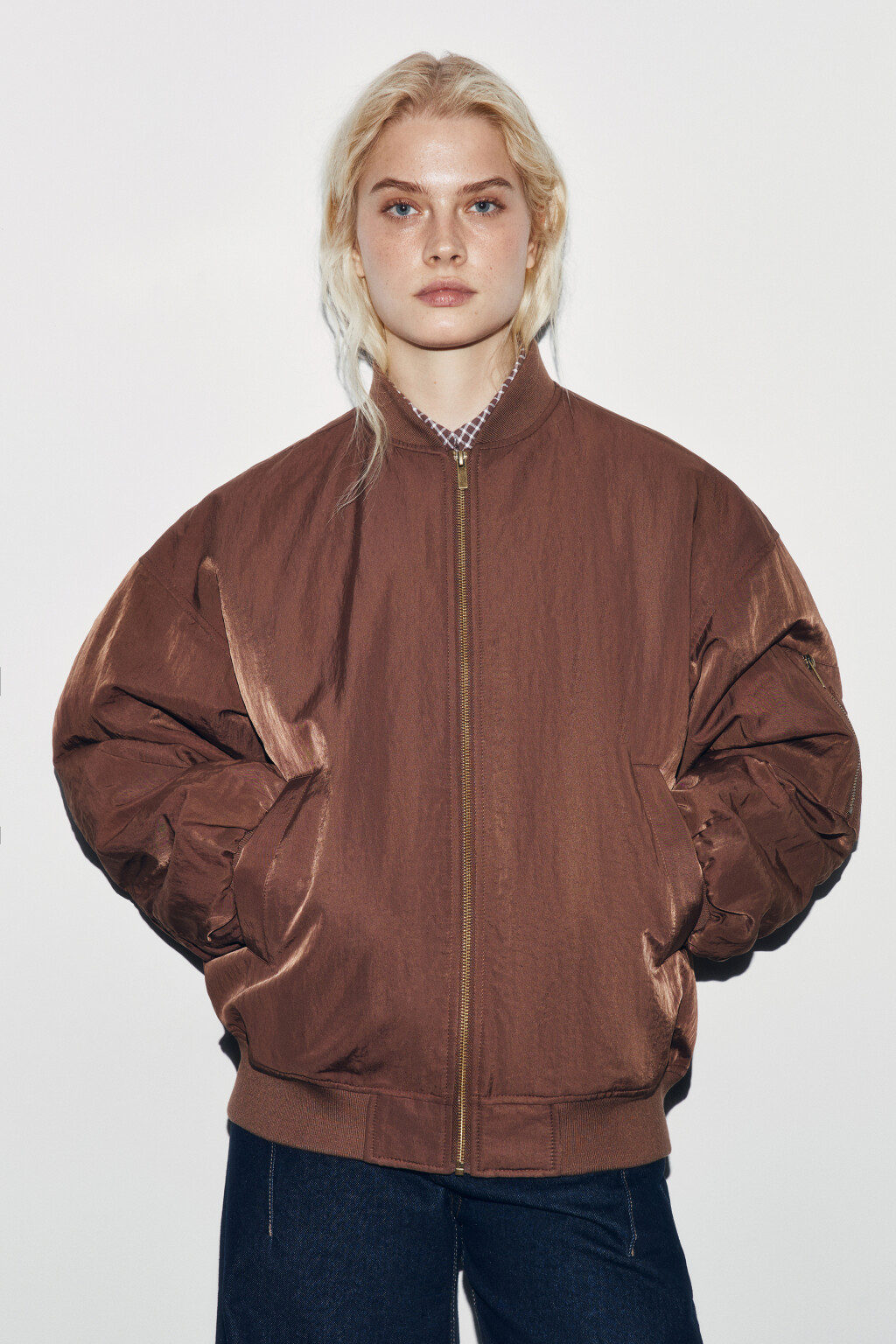 Куртка-бомбер свободная без капюшона - цвет коричневый - 3