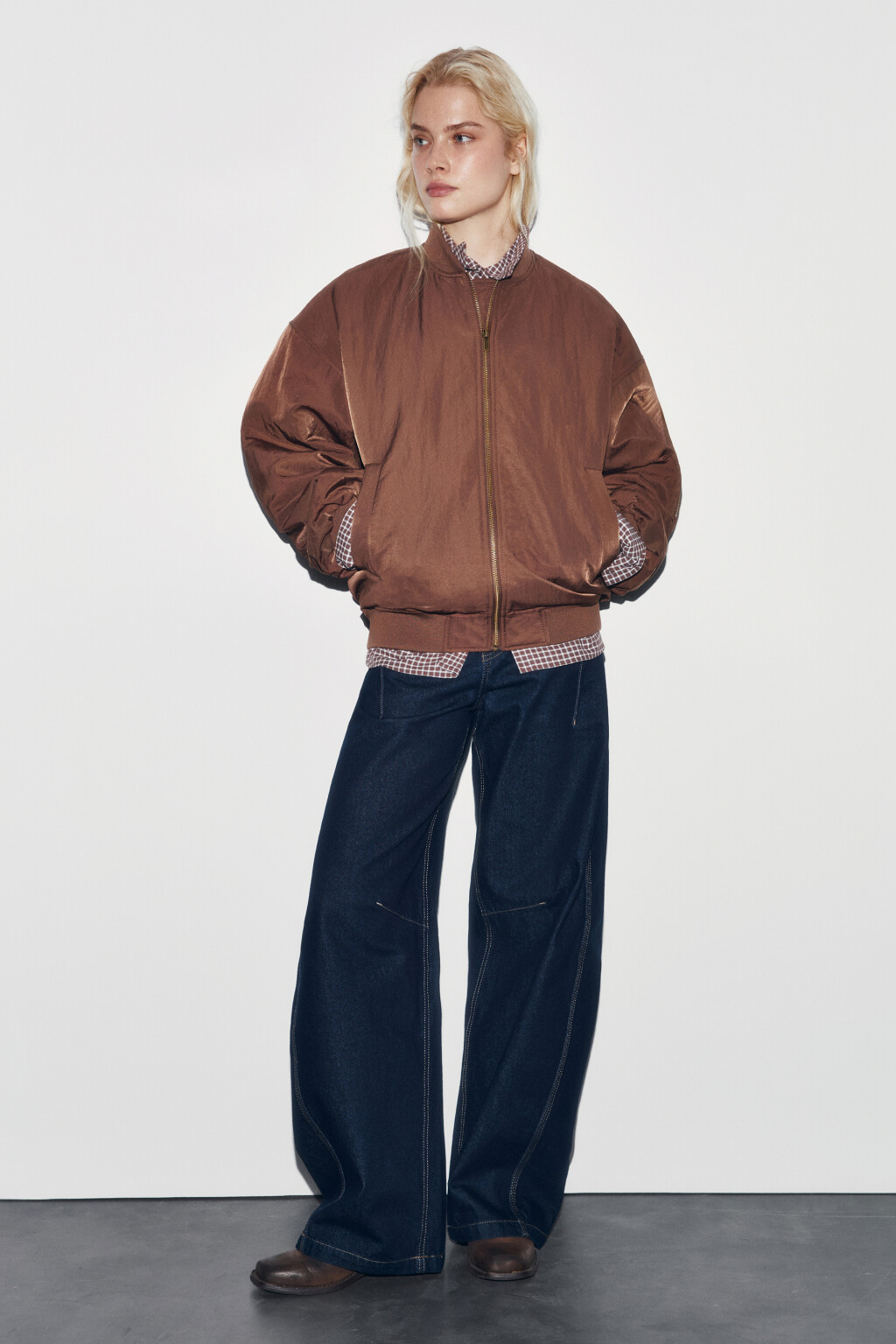 Куртка-бомбер свободная без капюшона - цвет коричневый - 5