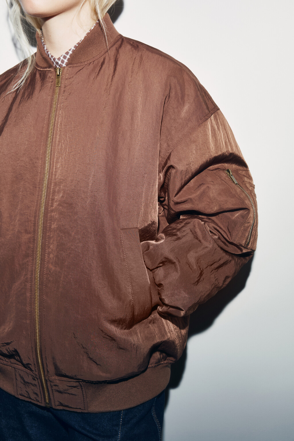 Куртка-бомбер свободная без капюшона - цвет коричневый - 6