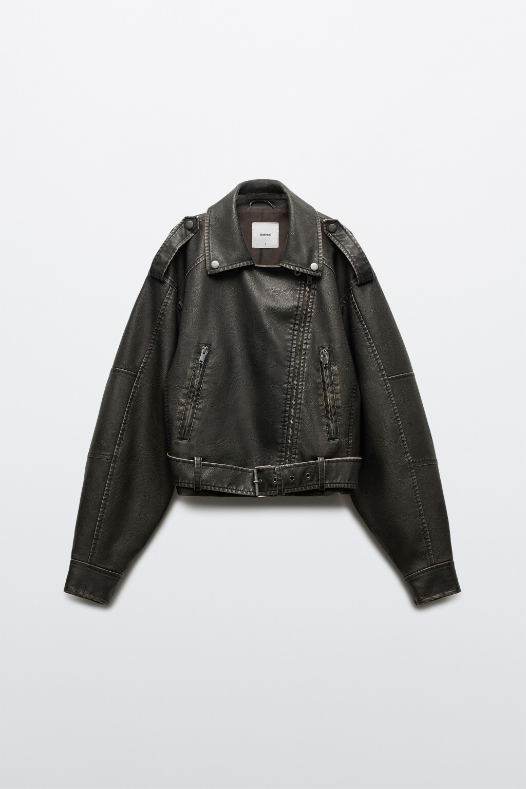 Куртка-косуха укороченная с вареным эффектом - цвет коричневый - 1