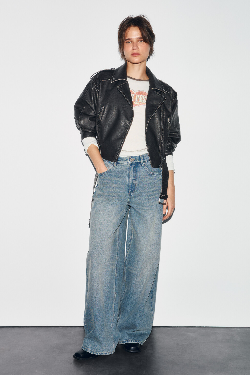 Куртка-косуха укороченная с вареным эффектом - цвет коричневый - 5