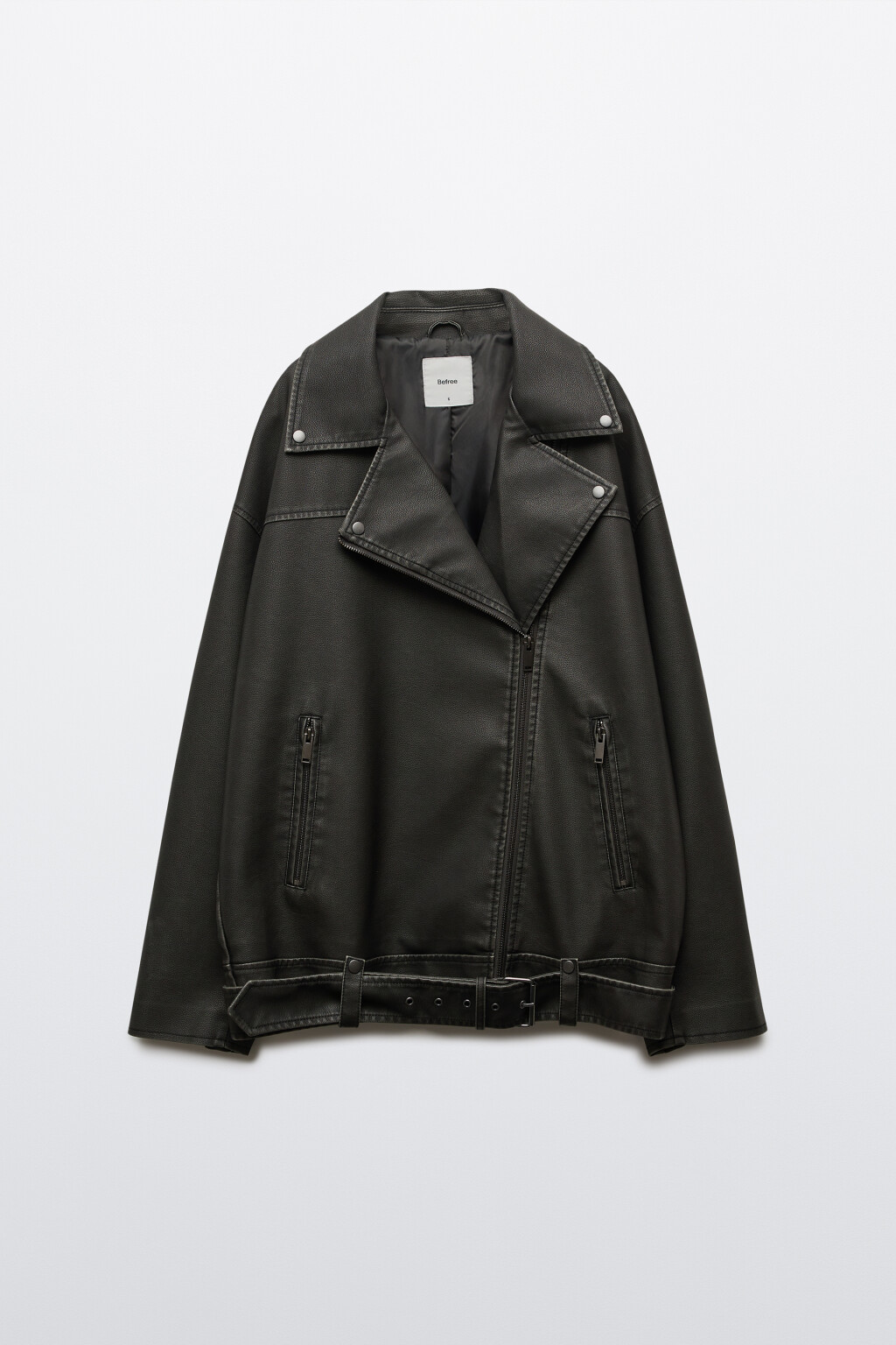 Куртка-косуха с кожаной фактурой и ремешком - цвет серый - 1