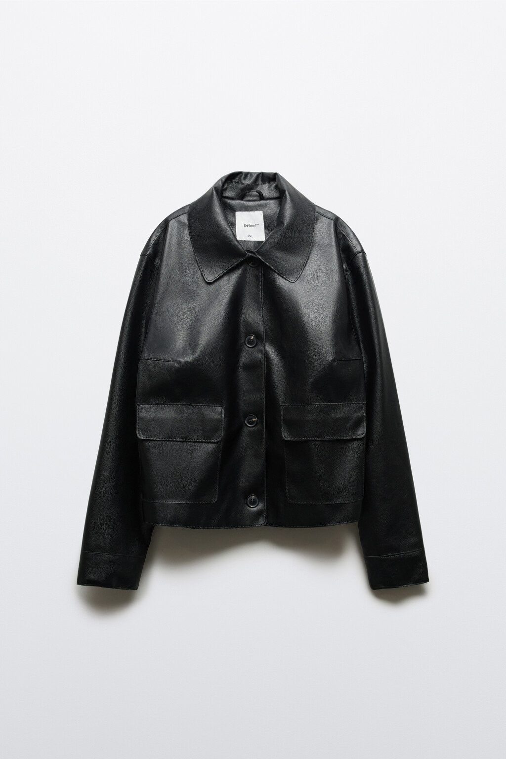 Косуха с кожаной фактурой укороченная без капюшона - цвет черный - 1