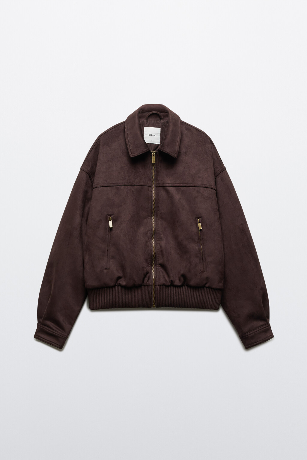 Куртка-бомбер с замшевой фактурой без капюшона - цвет коричневый - 1