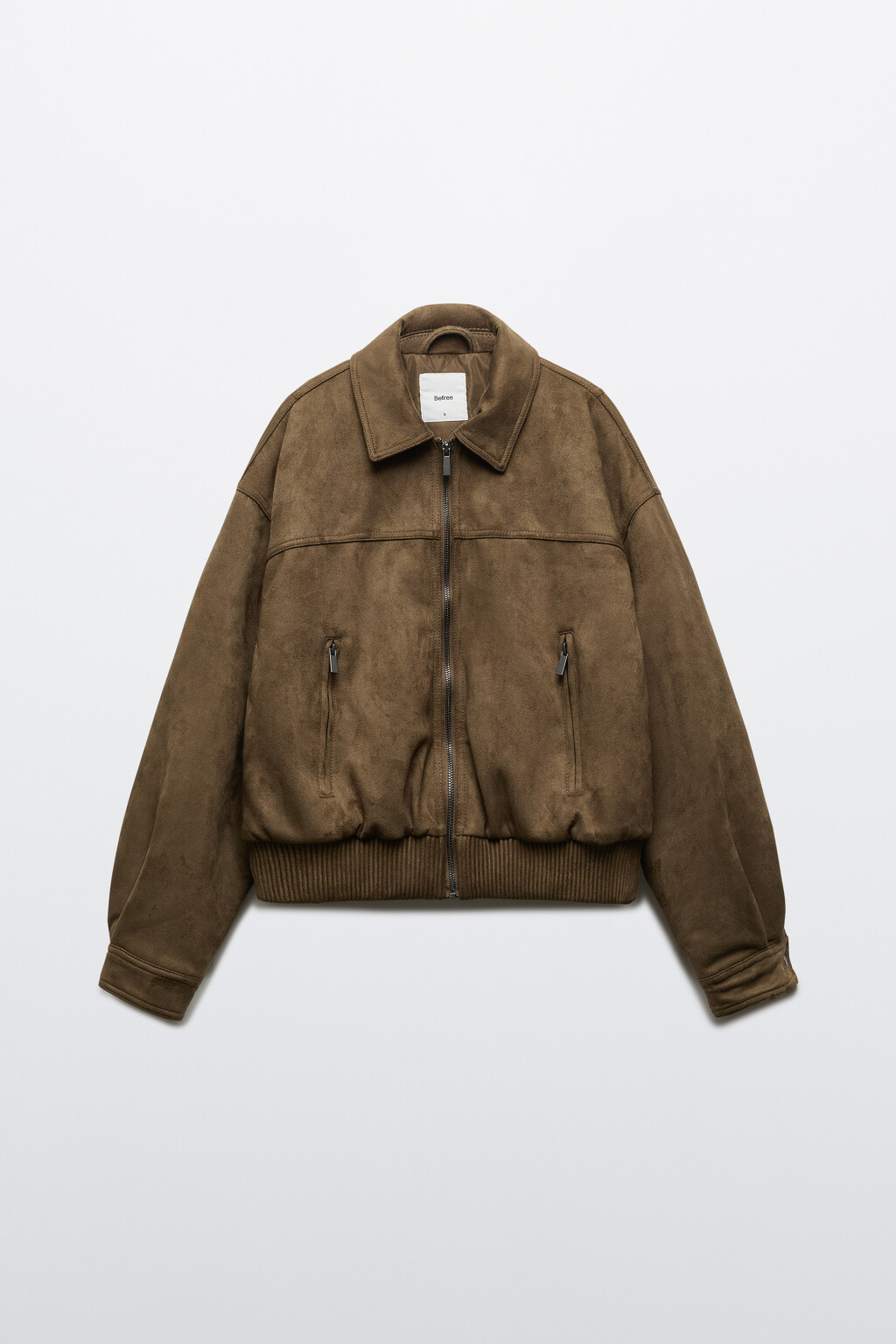 Куртка-бомбер с замшевой фактурой без капюшона - цвет зеленый - 1