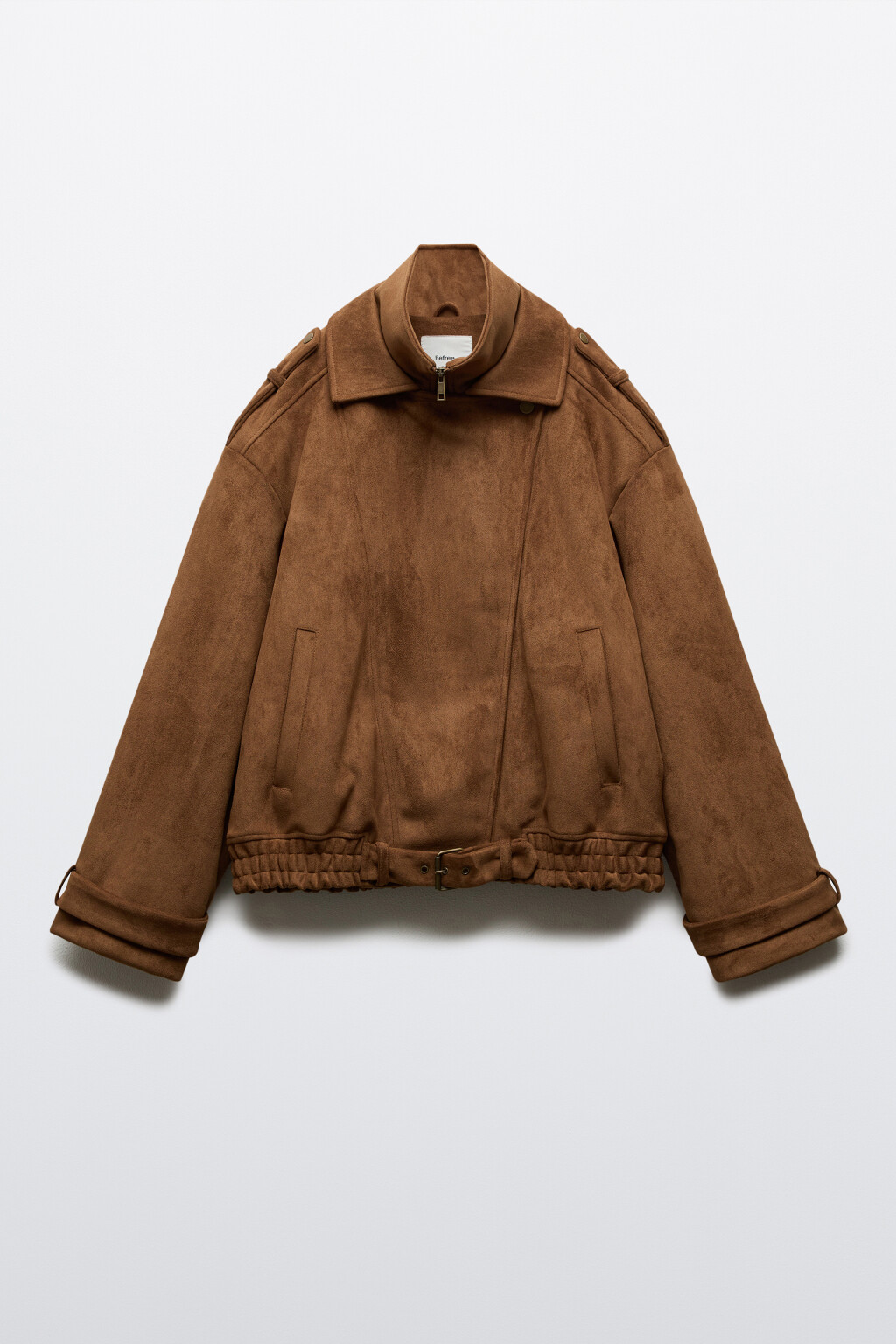 Куртка-бомбер с замшевой фактурой без капюшона утепленная - цвет коричневый - 8