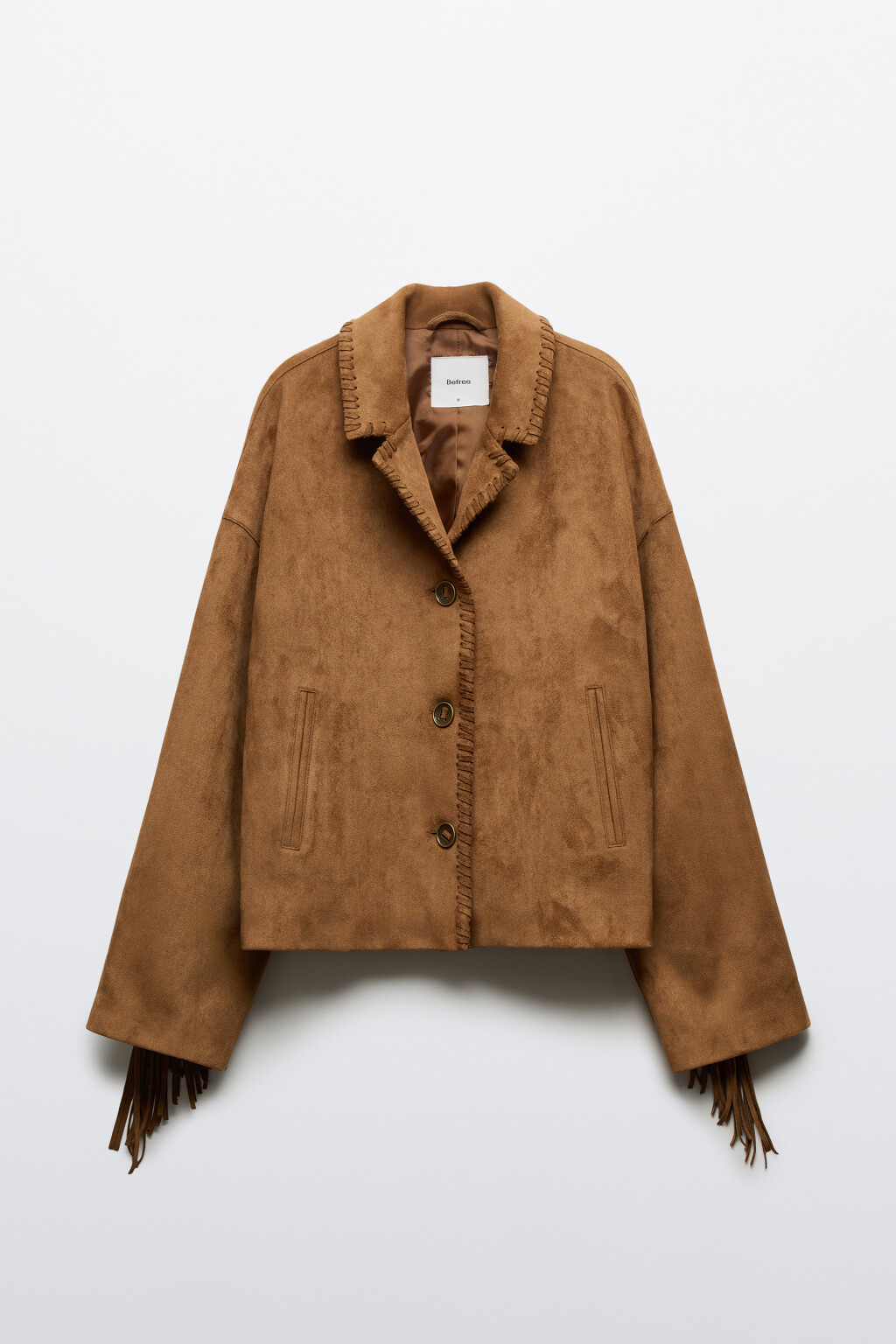 Куртка с замшевой фактурой и бахромой - цвет коричневый - 1