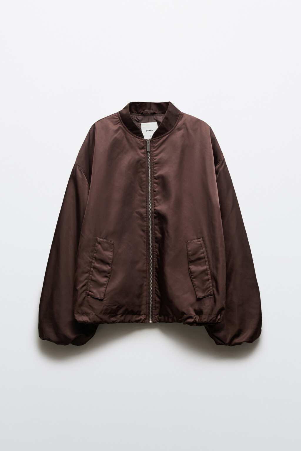 Куртка-бомбер атласная с воротником-стойкой - цвет коричневый - 1