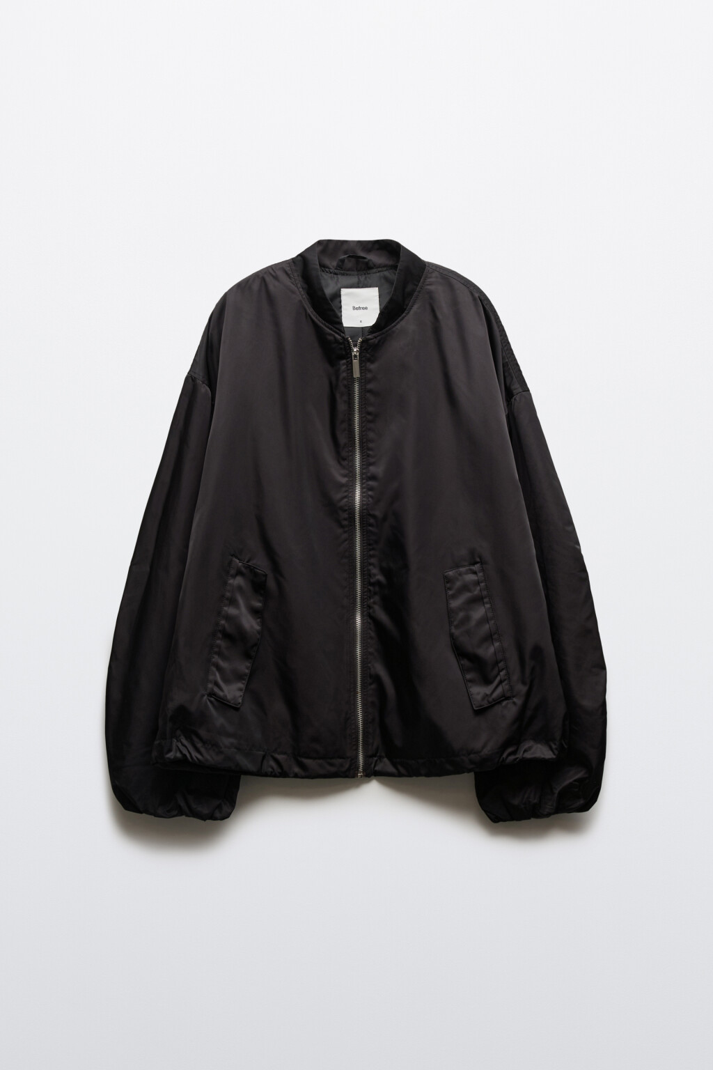Куртка-бомбер атласная с воротником-стойкой - цвет черный - 8