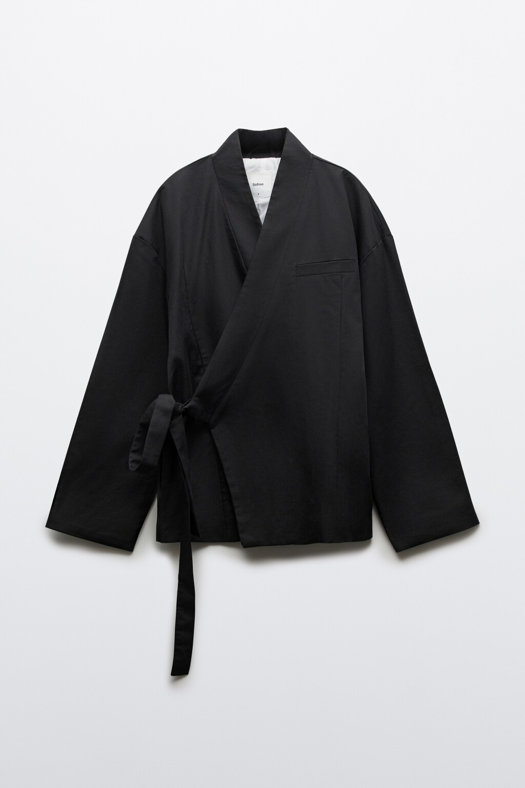 Куртка-кимоно на завязках хлопковая с лиоцеллом - цвет черный - 8