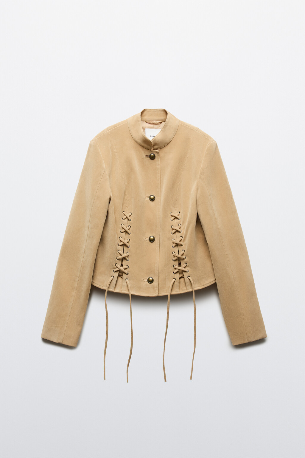 Куртка с замшевой фактурой и шнуровкой без капюшона - цвет коричневый - 9