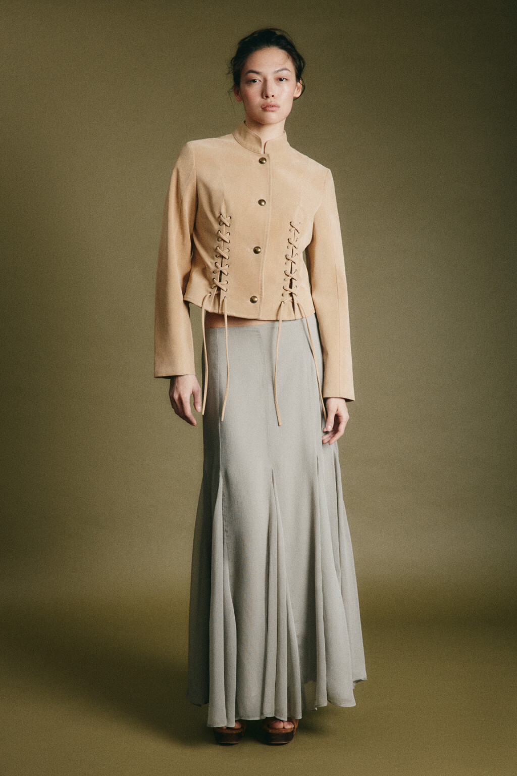 Куртка с замшевой фактурой и шнуровкой без капюшона - цвет коричневый - 5