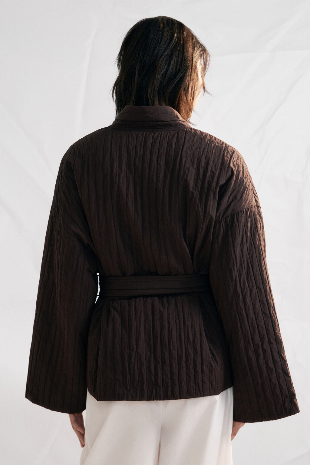 Куртка-кимоно стеганая утепленная без капюшона - цвет коричневый - 3