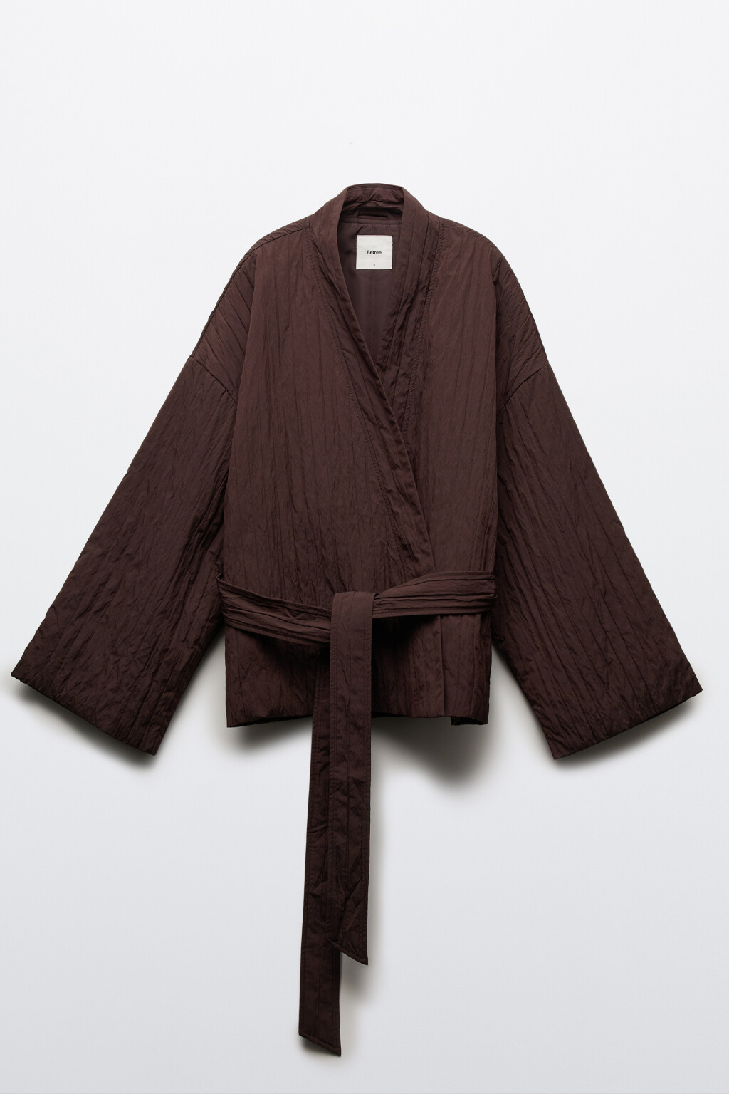 Куртка-кимоно стеганая утепленная без капюшона - цвет коричневый - 1