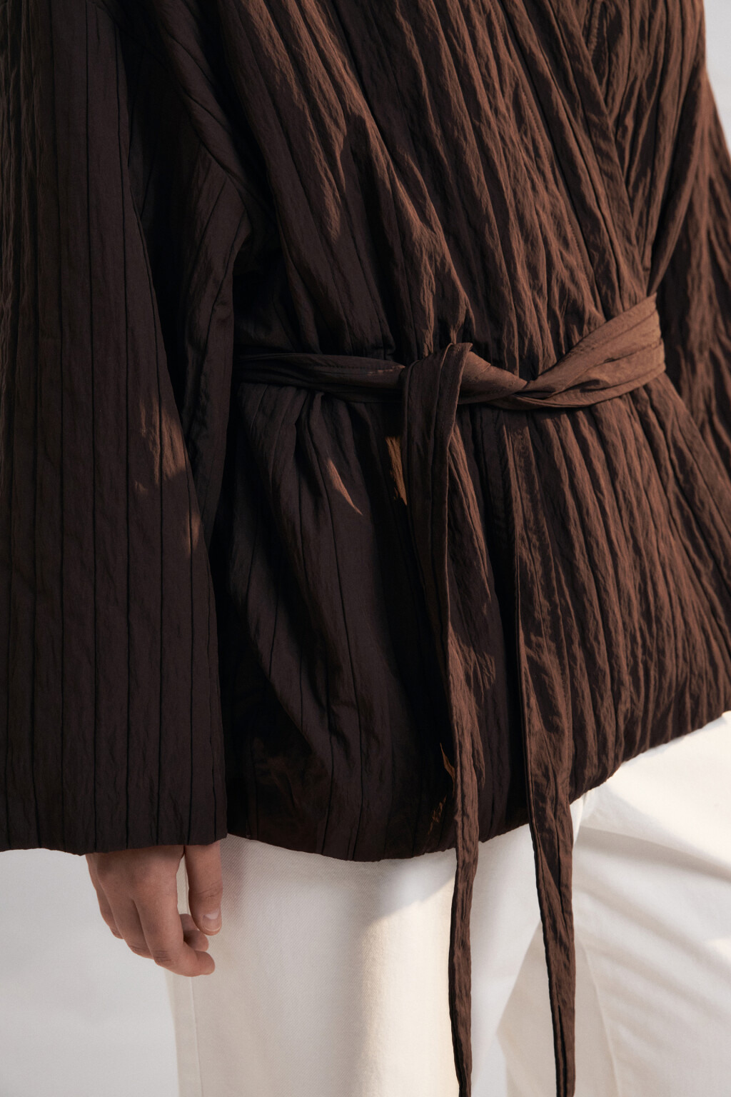 Куртка-кимоно стеганая утепленная без капюшона - цвет коричневый - 7