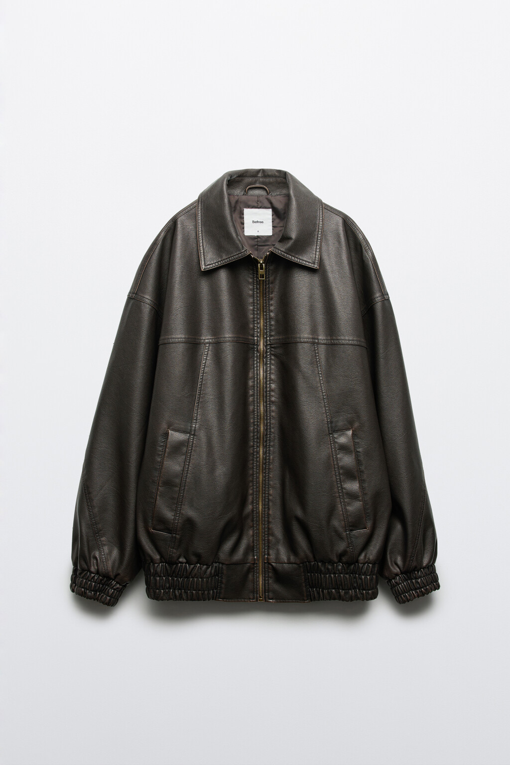Куртка-бомбер без капюшона с кожаной фактурой - цвет коричневый - 9