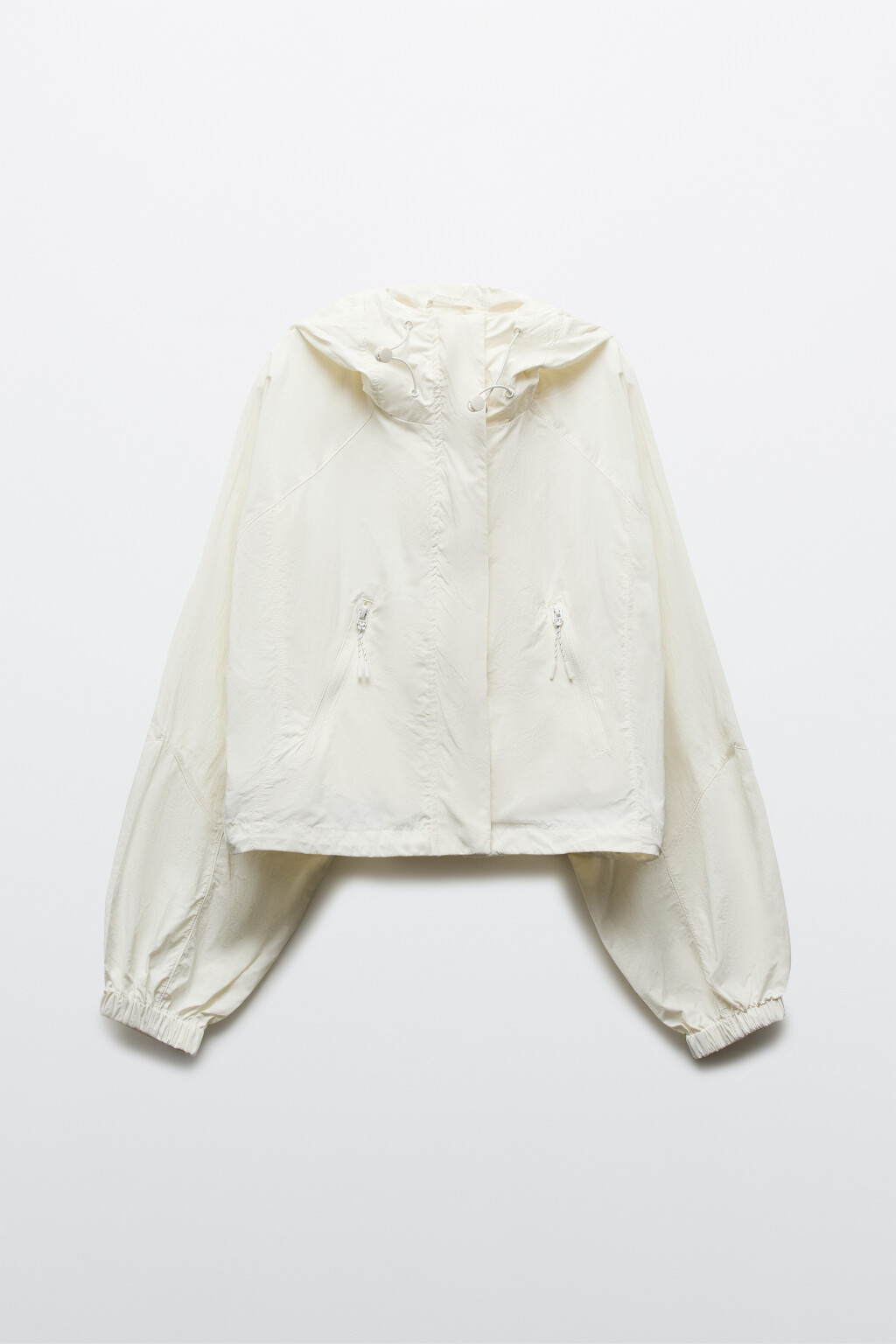 Куртка-ветровка укороченная с капюшоном - цвет белый - 9