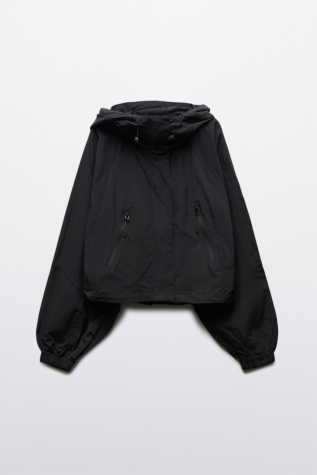 Куртка-ветровка укороченная с капюшоном - цвет черный - 8