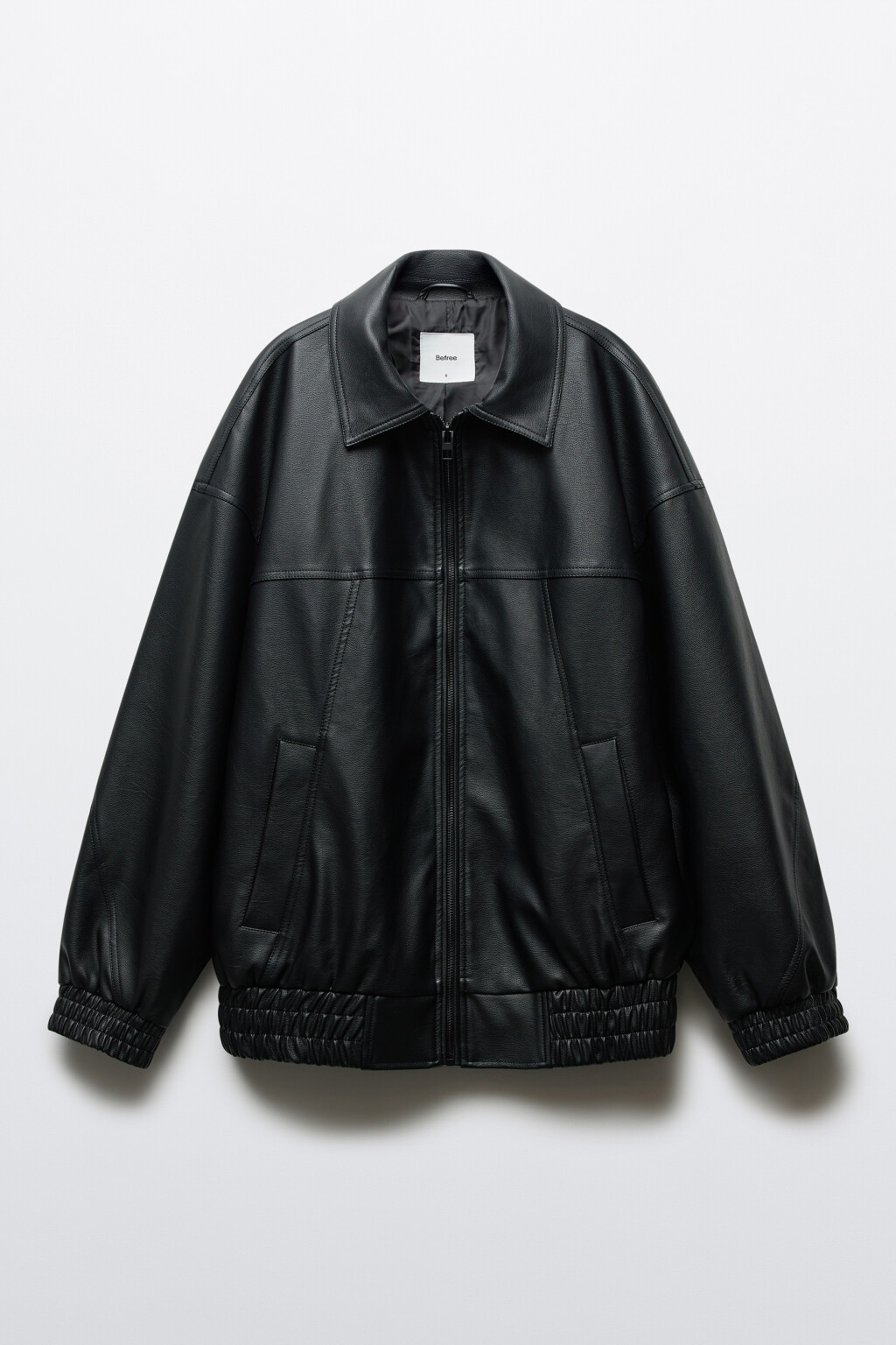 Куртка-бомбер с кожаной фактурой без капюшона - цвет черный - 10