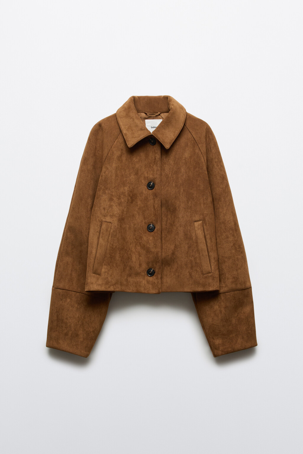 Куртка-рубашка с замшевой фактурой укороченная - цвет коричневый - 10