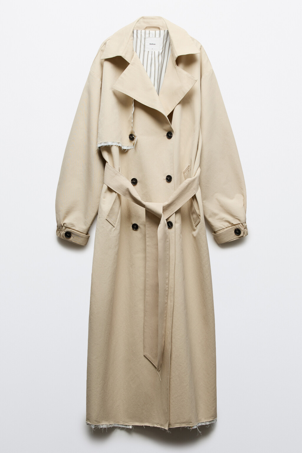 Плащ-тренчкот текстильный с кокеткой без капюшона - цвет бежевый - 1