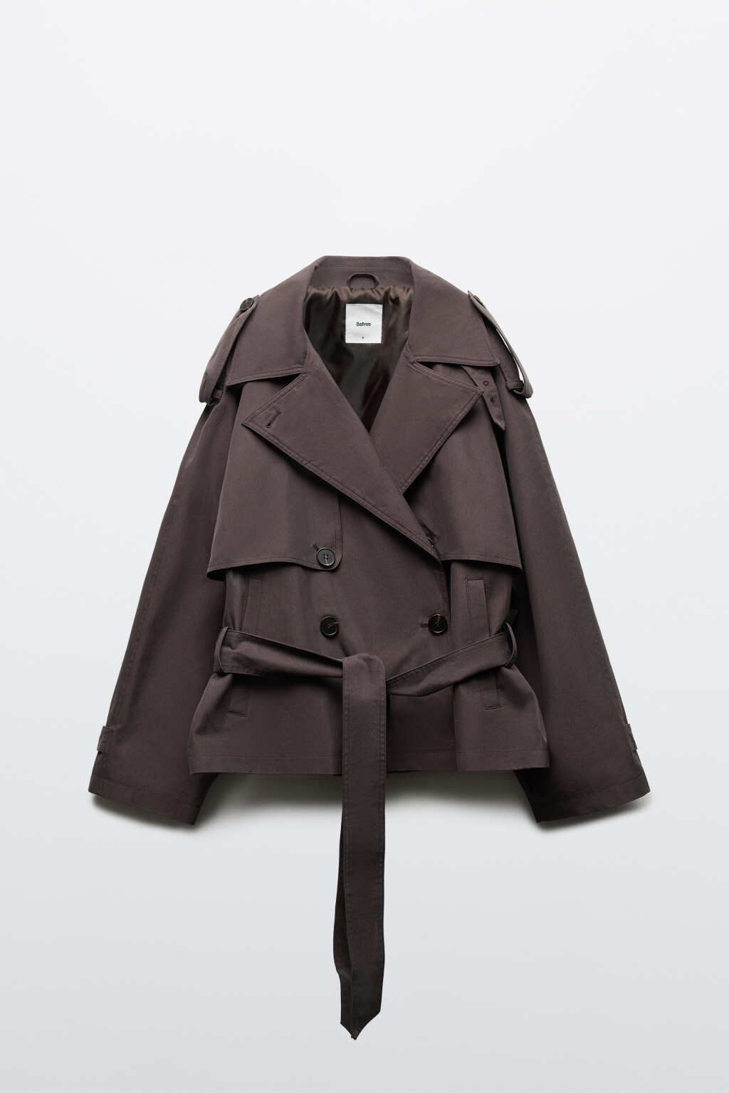 Плащ-тренчкот укороченный с пелериной - цвет коричневый - 9