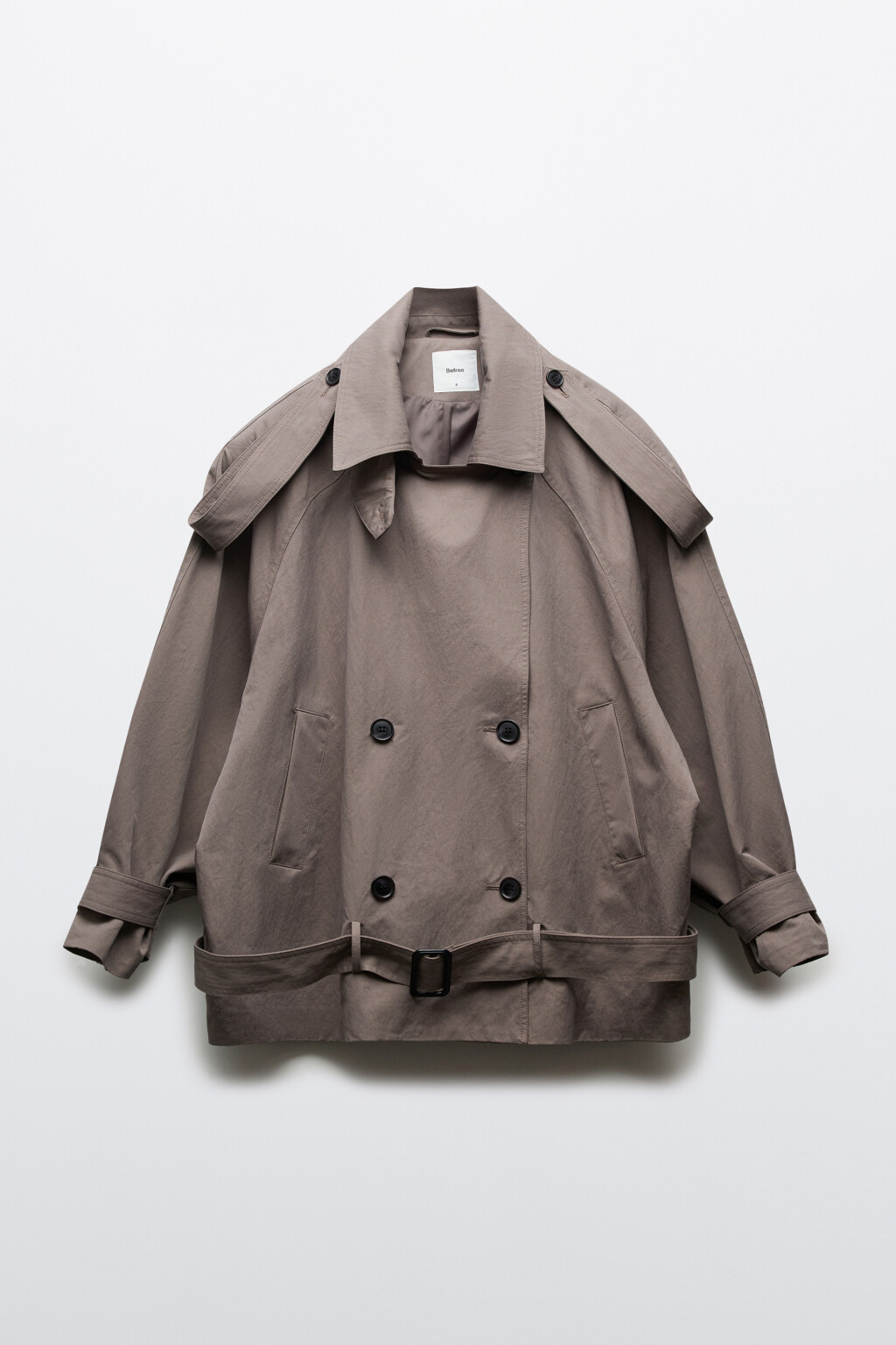 Плащ-тренчкот укороченный с отложным воротником - цвет бежевый - 11