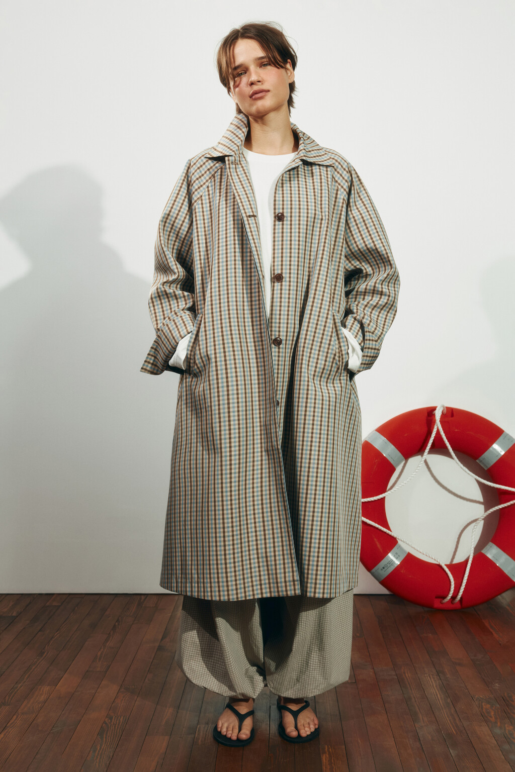 Плащ в клетку с отложным воротником - цвет мультиколор - 2