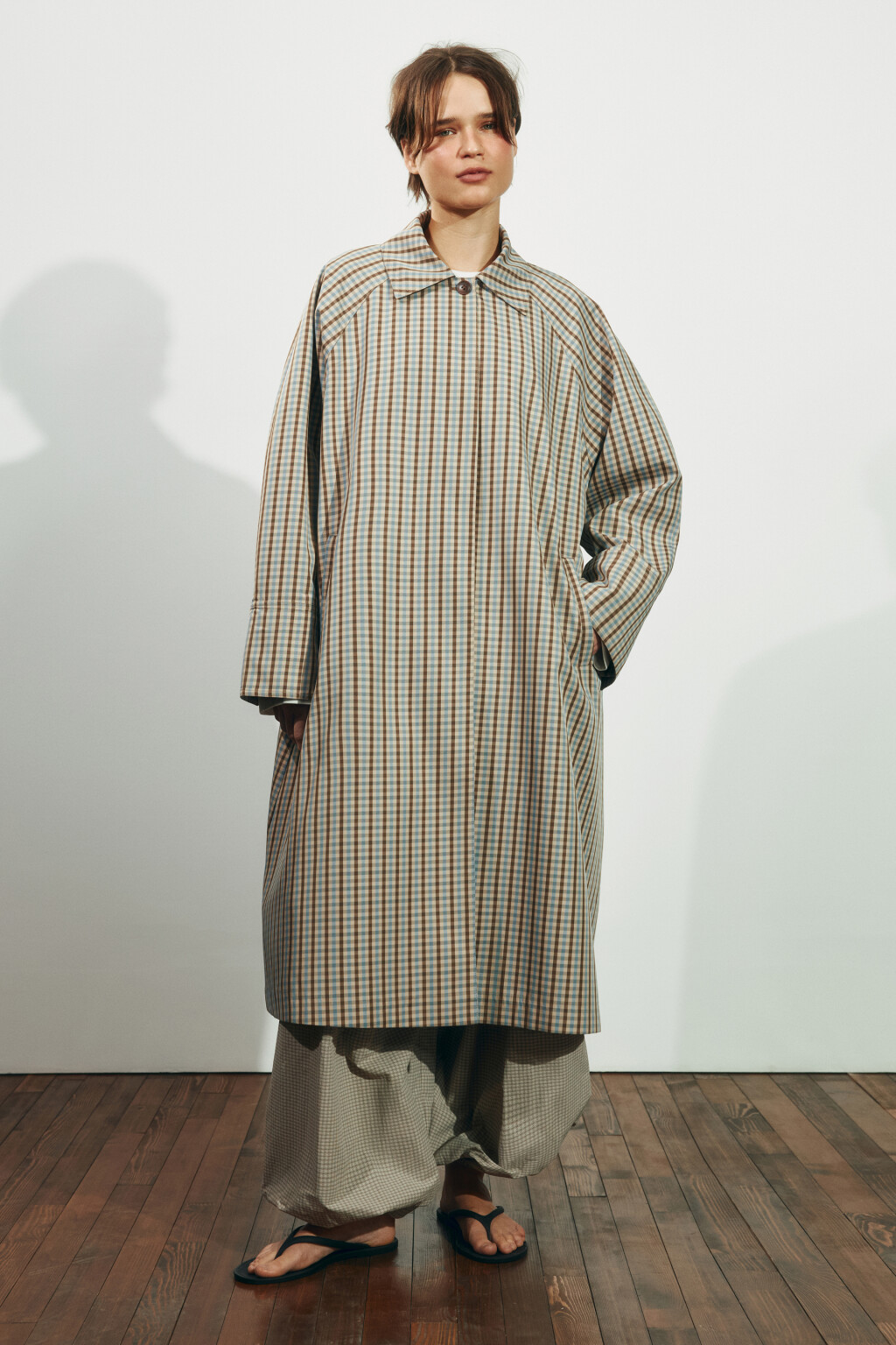 Плащ в клетку с отложным воротником - цвет мультиколор - 3