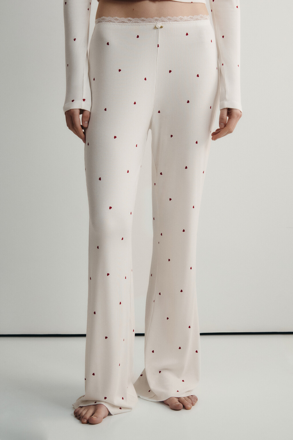 Брюки домашние вискозные в рубчик - цвет красный - 3