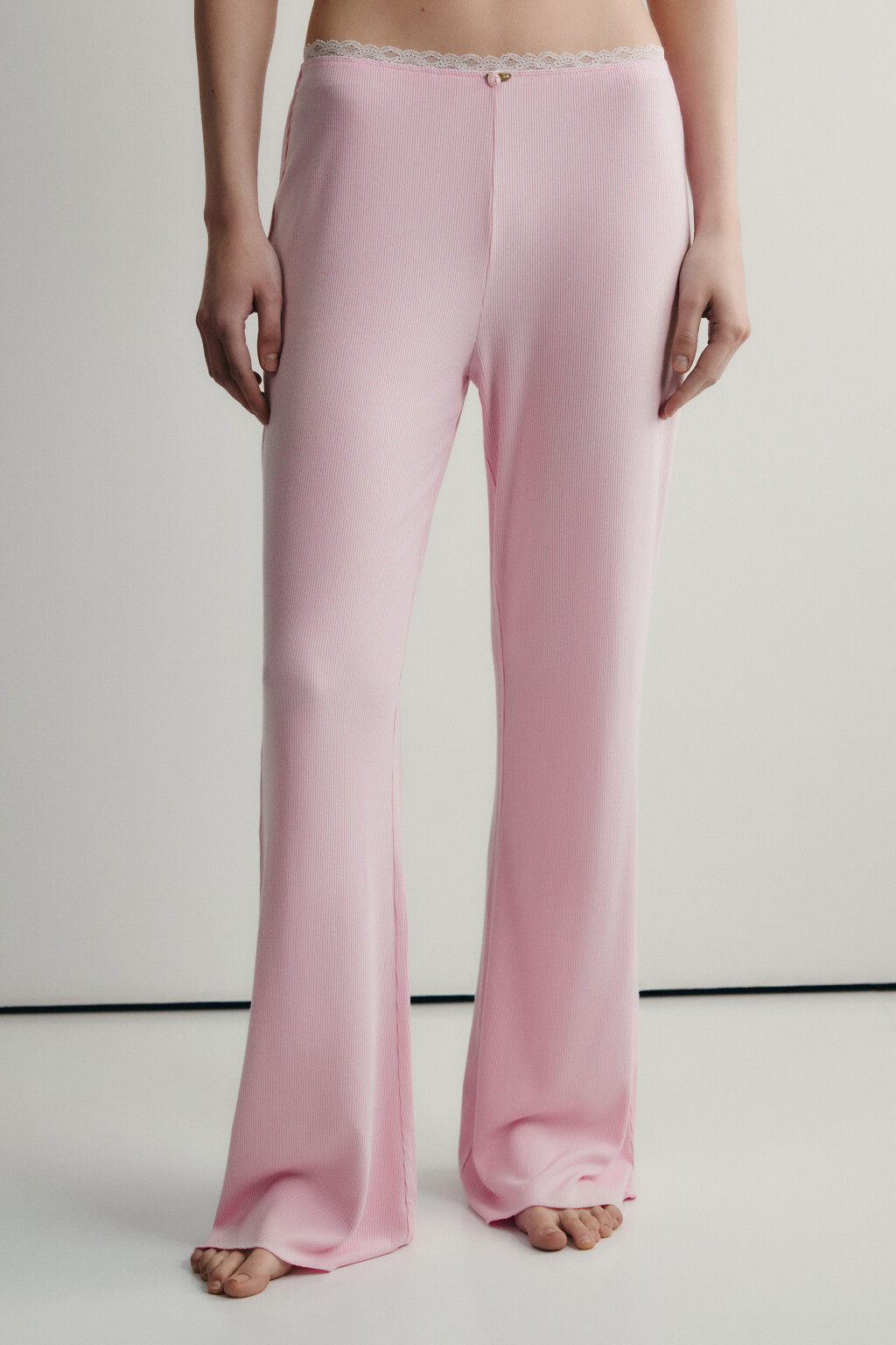 Брюки домашние вискозные в рубчик - цвет розовый - 3