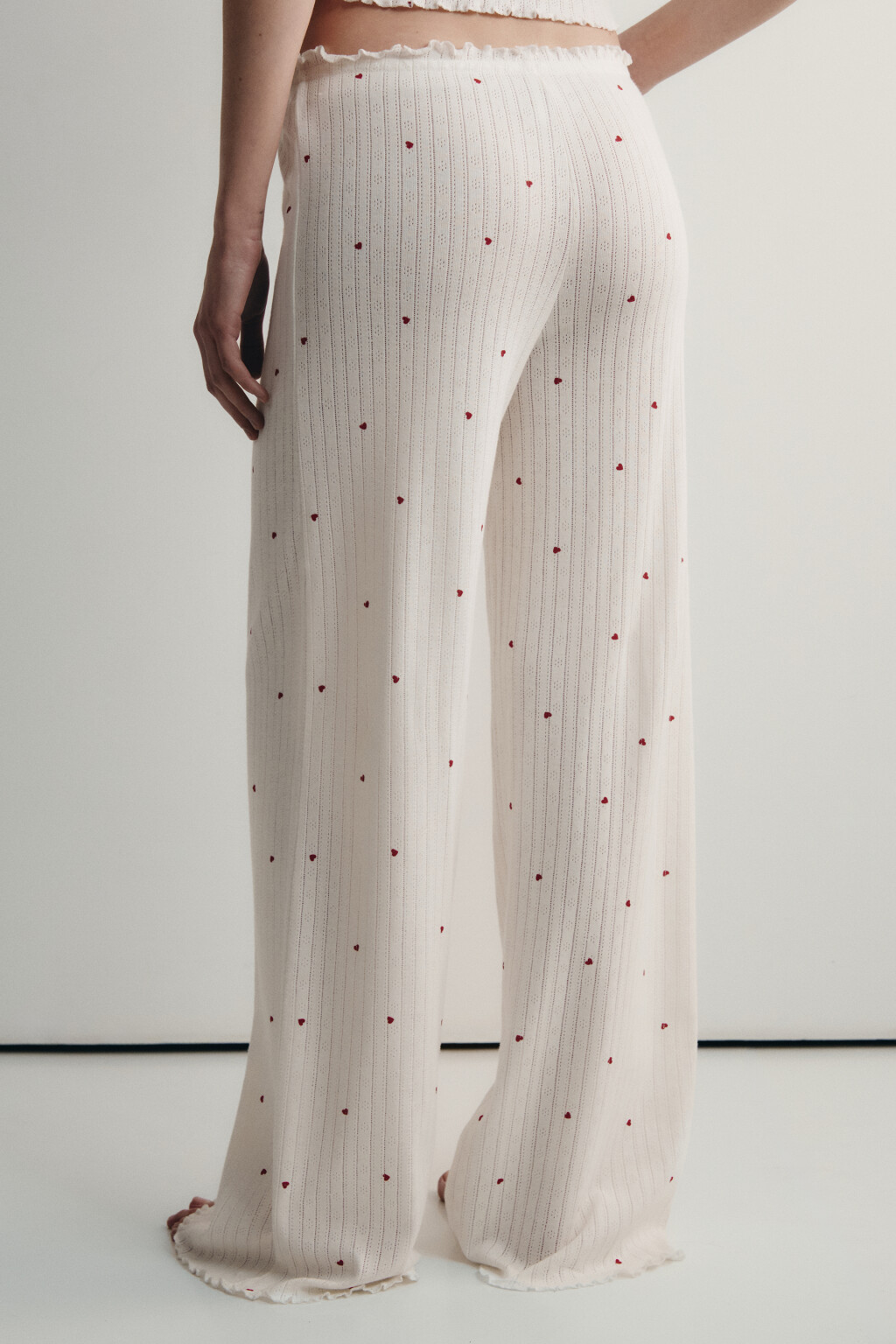 Брюки домашние хлопковые ажурные - цвет красный - 3