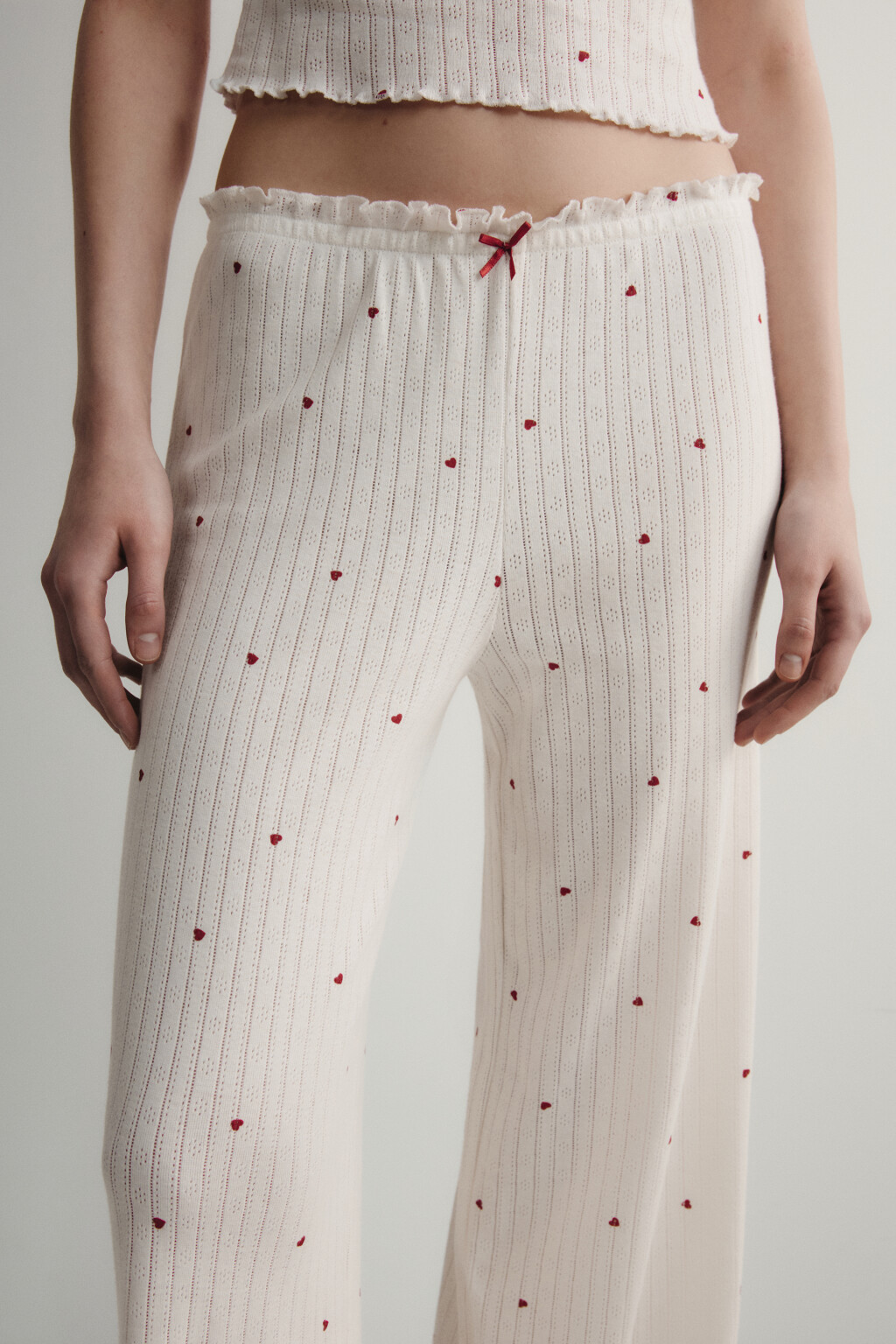 Брюки домашние хлопковые ажурные - цвет красный - 5