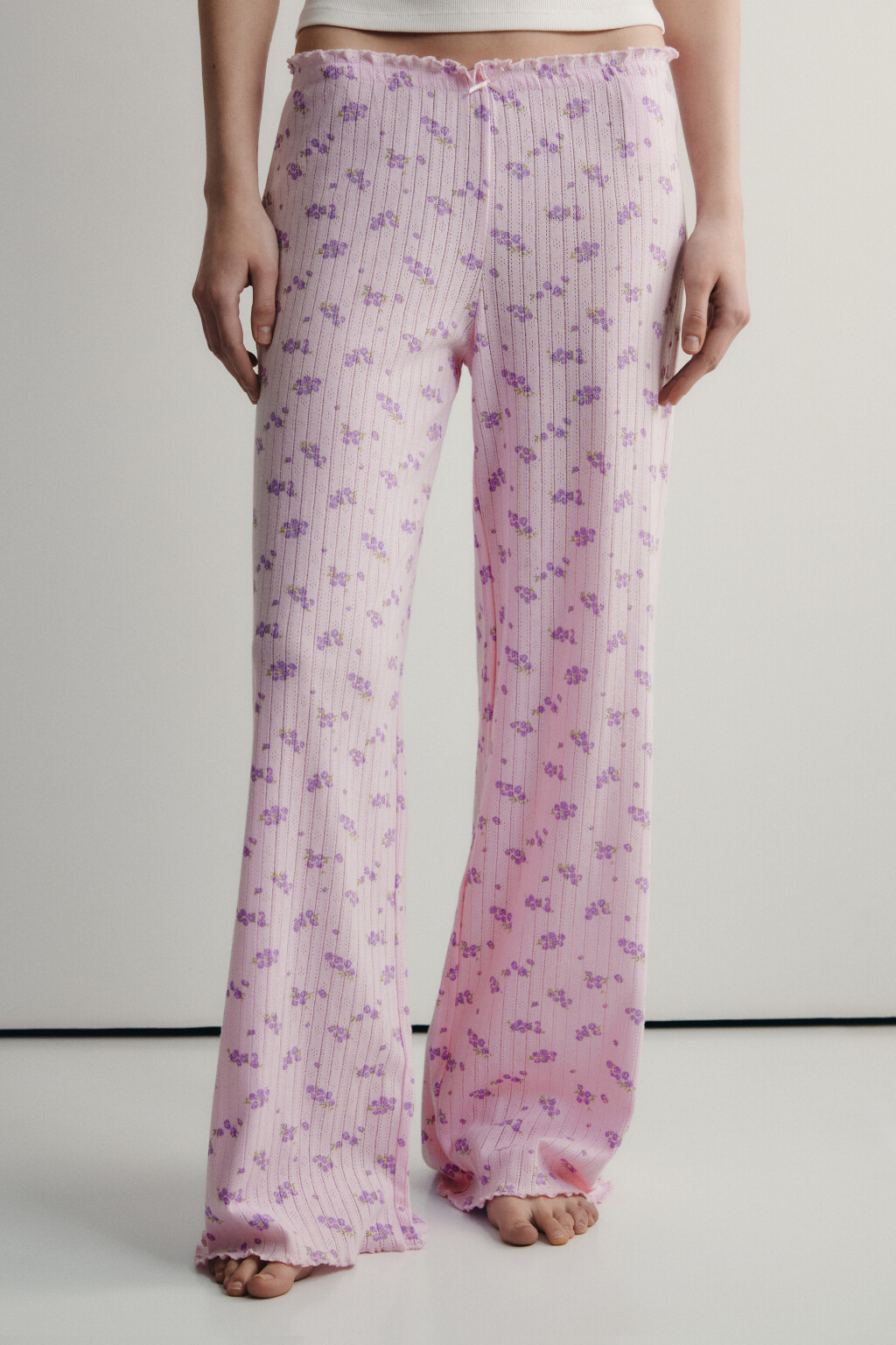 Брюки домашние хлопковые ажурные - цвет розовый - 2