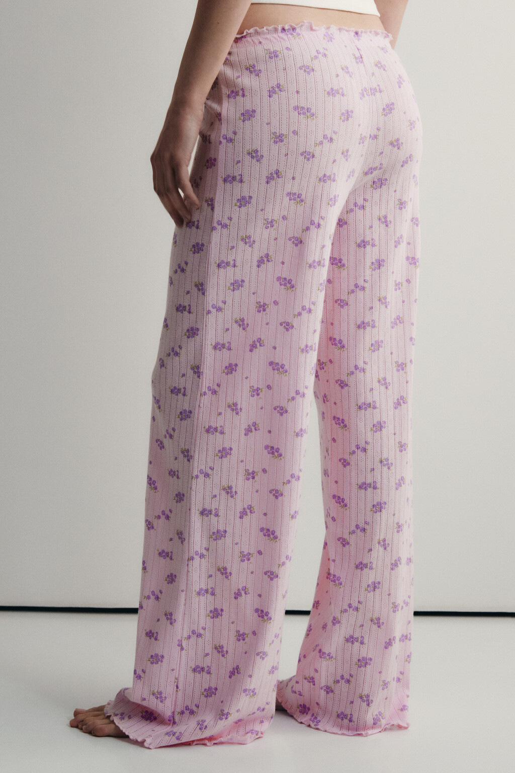 Брюки домашние хлопковые ажурные - цвет розовый - 3