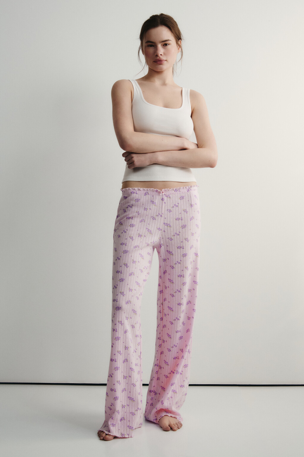 Брюки домашние хлопковые ажурные - цвет розовый - 4