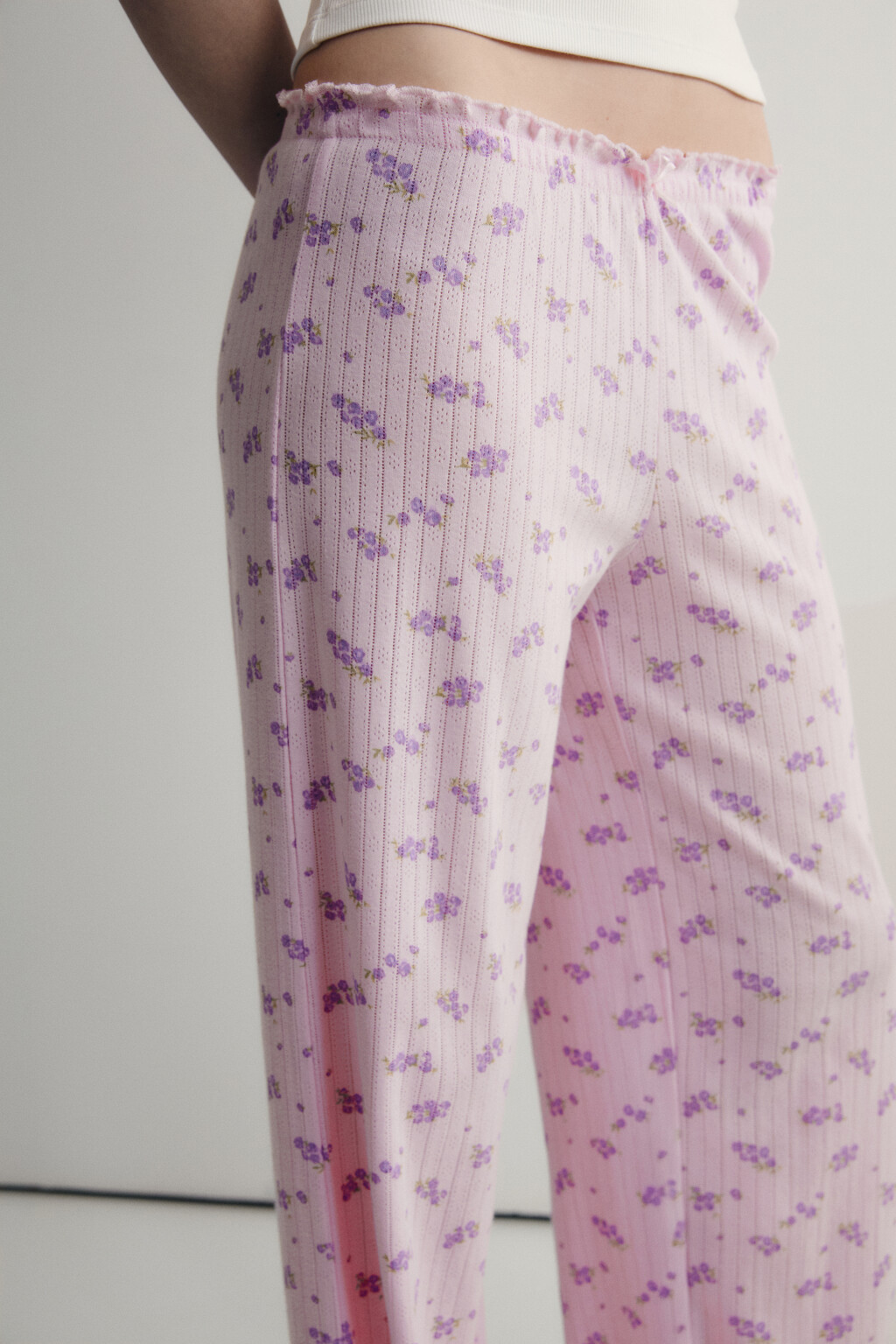 Брюки домашние хлопковые ажурные - цвет розовый - 5