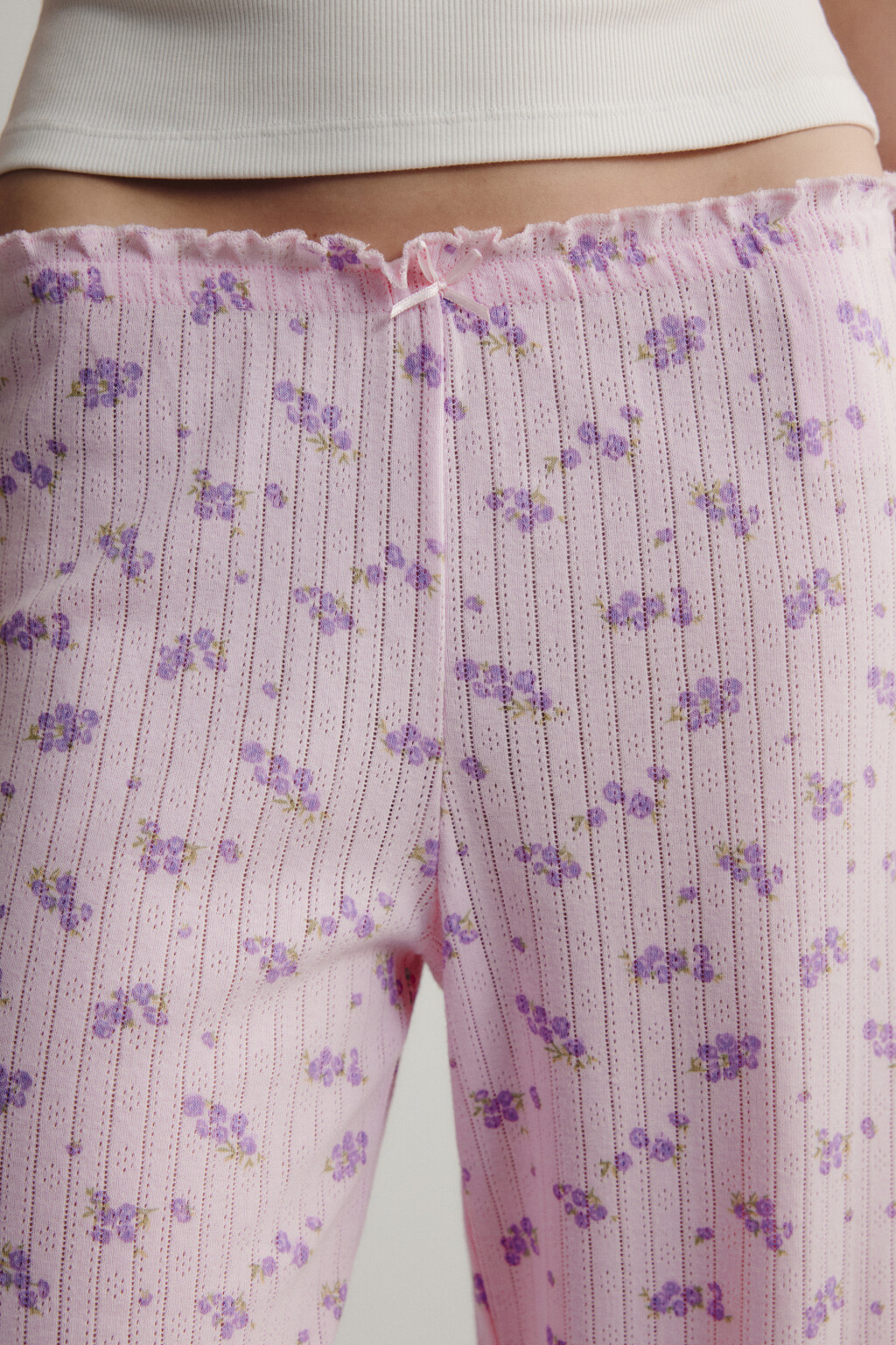 Брюки домашние хлопковые ажурные - цвет розовый - 6