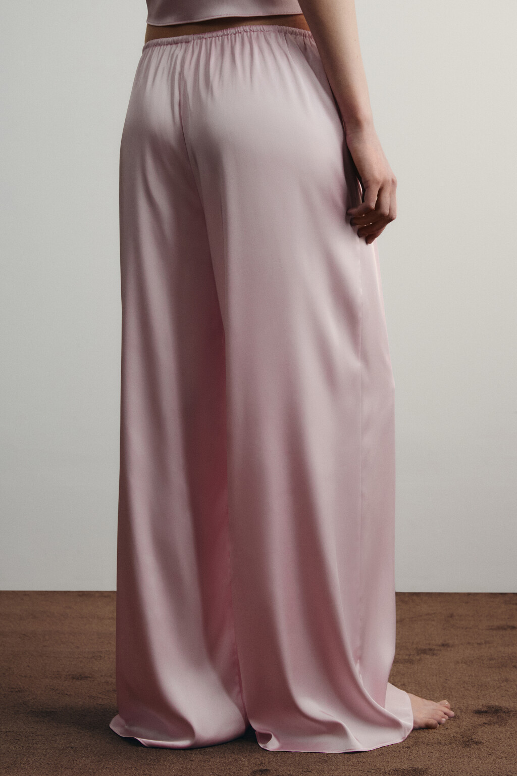 Брюки домашние атласные на завязках - цвет розовый - 3