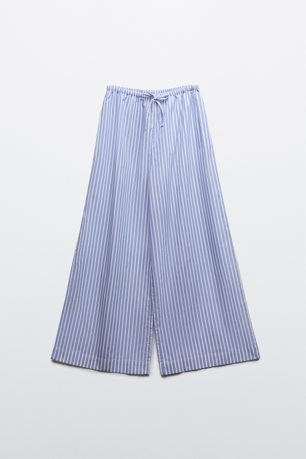 Брюки домашние хлопковые в полоску на завязках - цвет синий - 7