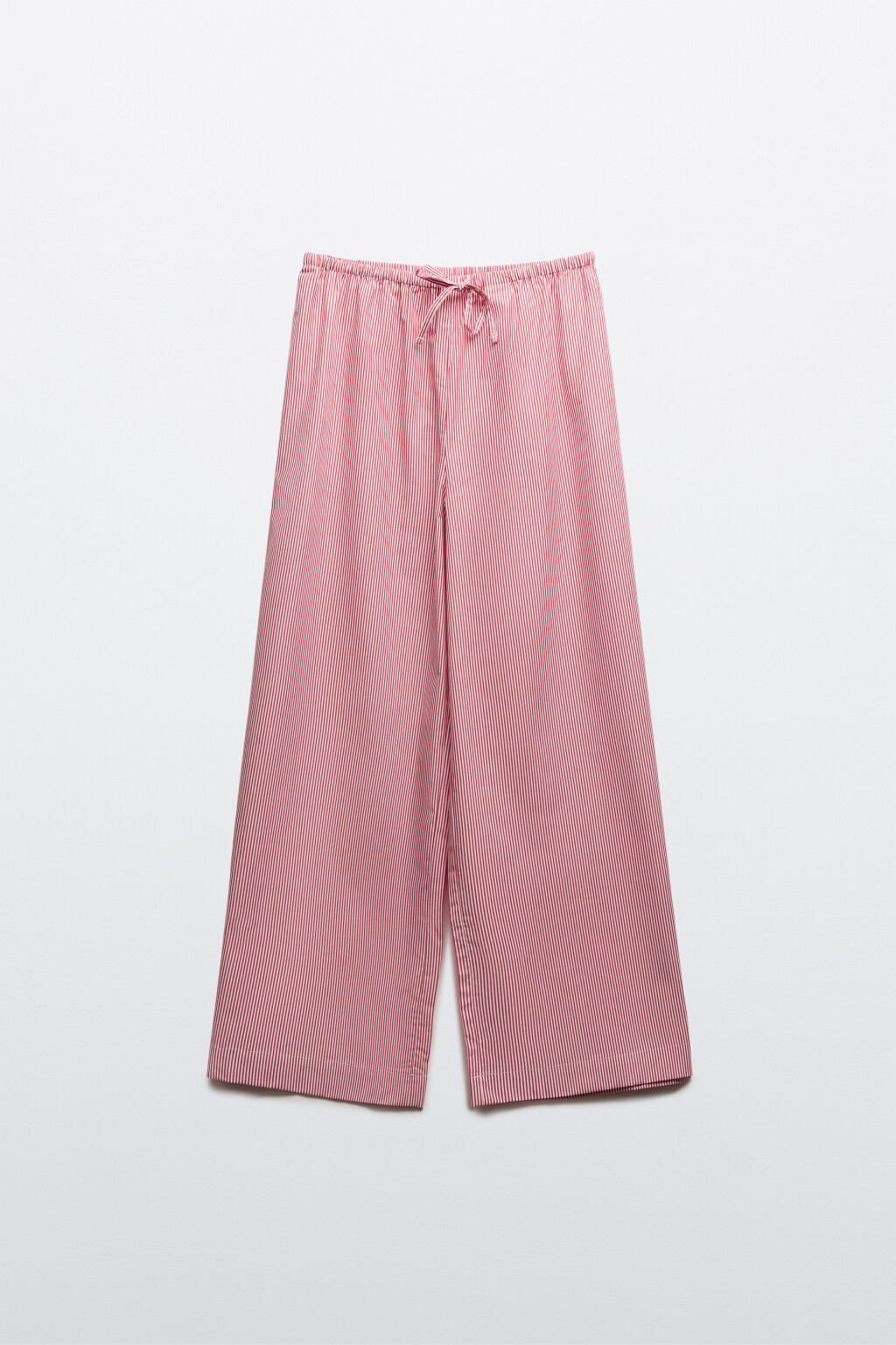 Брюки домашние хлопковые в полоску на завязках - цвет красный - 1
