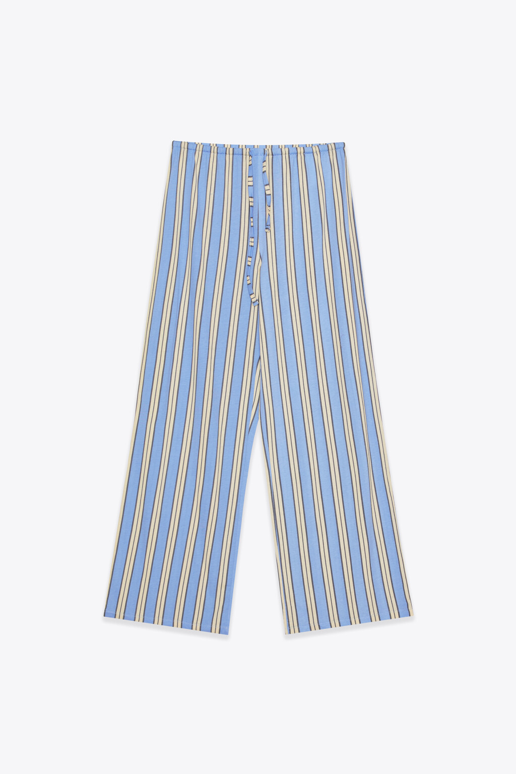 Брюки домашние хлопковые в полоску на завязках - цвет синий - 1