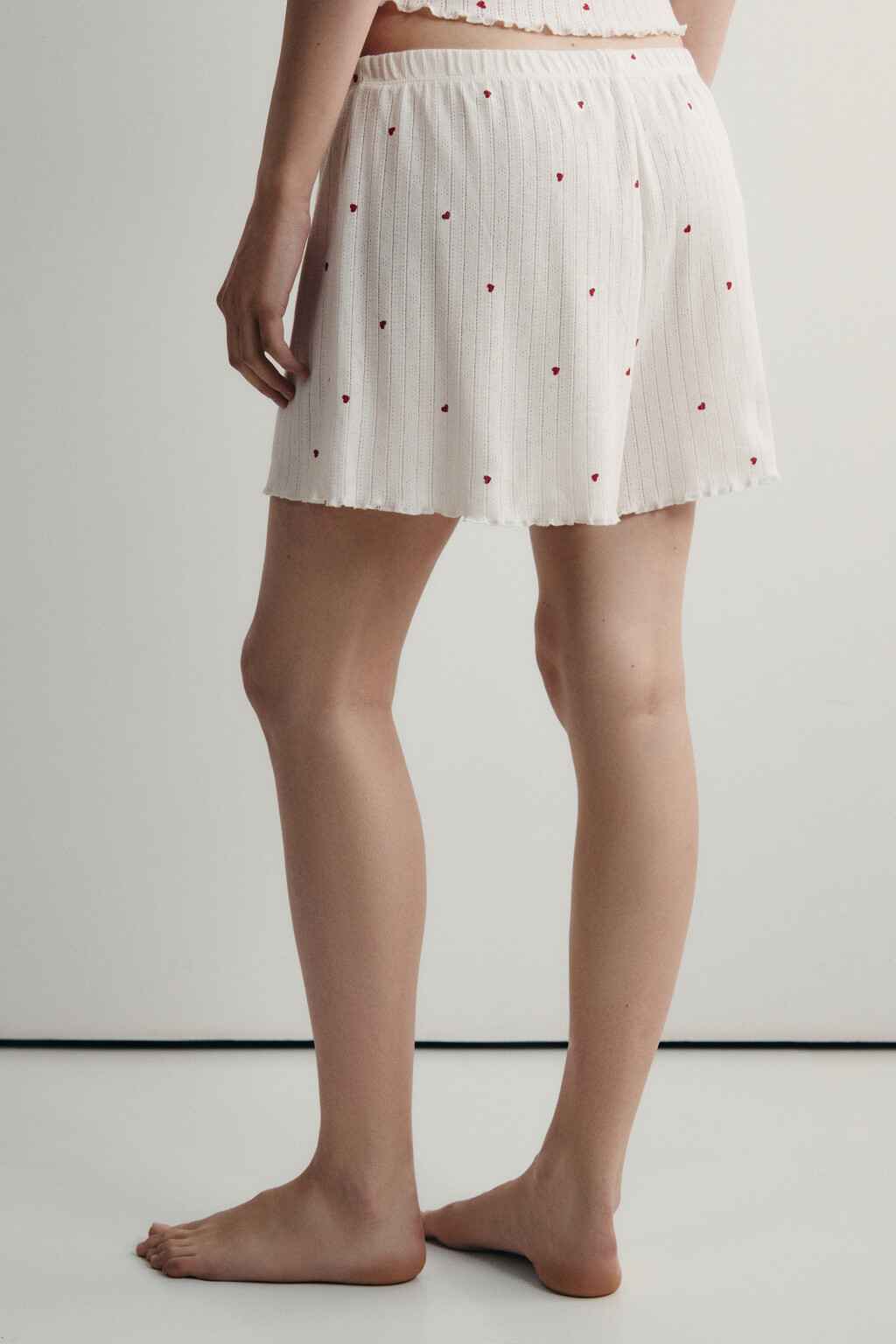 Шорты домашние хлопковые ажурные - цвет красный - 3